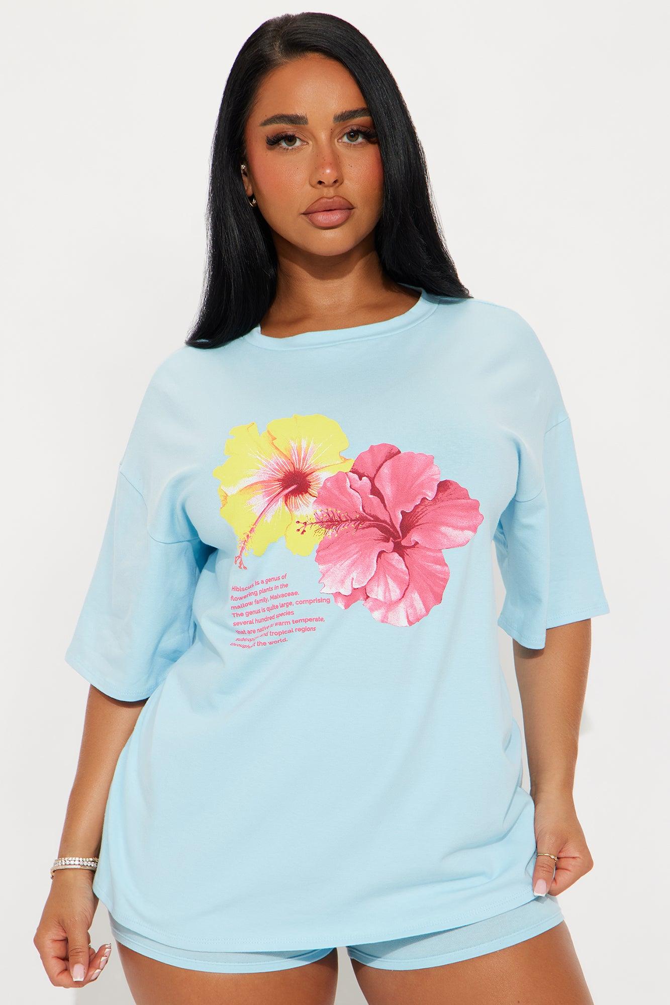 Flower Besties Lounge Biker Short Set - Light Blue Female Product Image