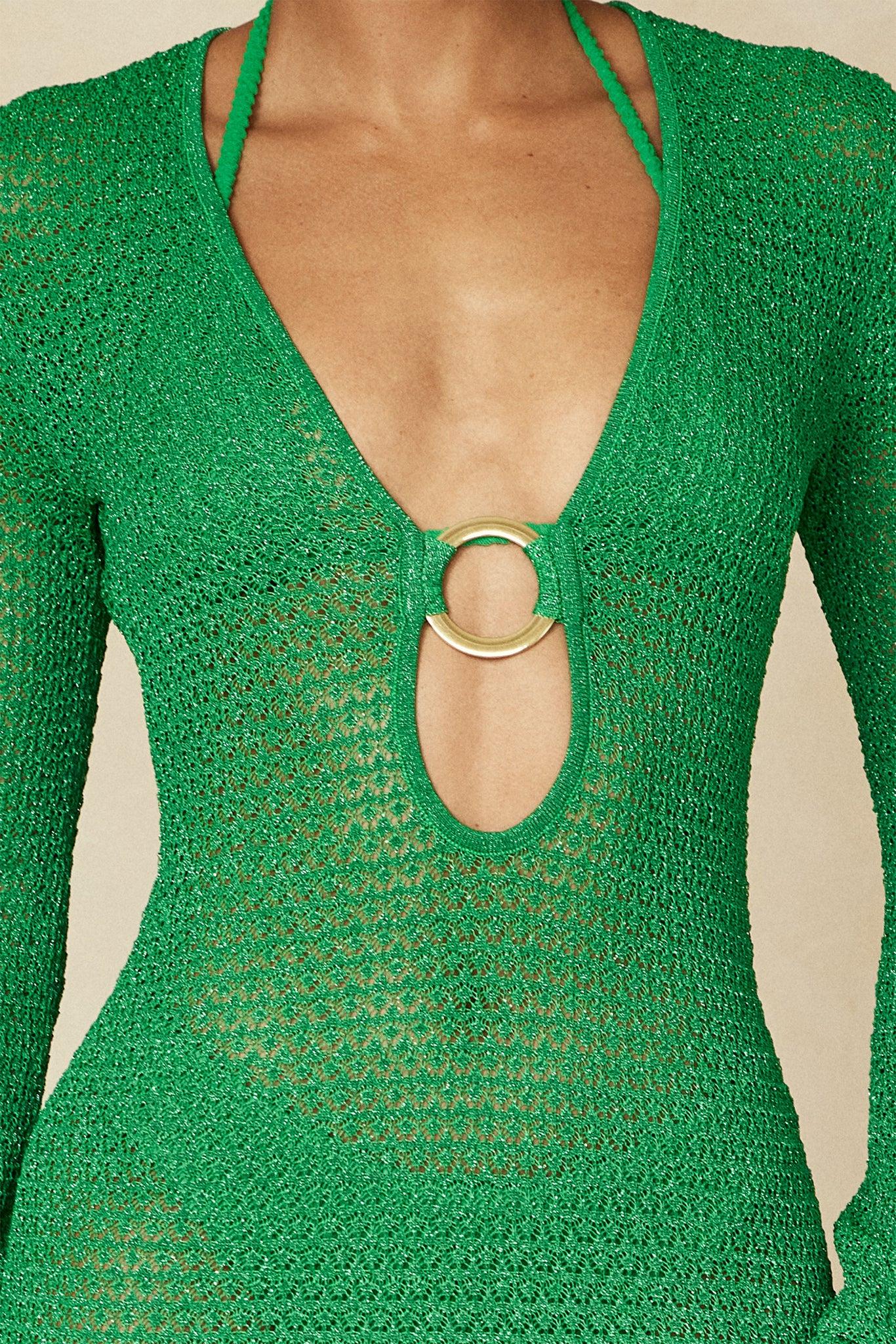 Montego Dress - Palm Green Lurex Lace Crochet Product Image