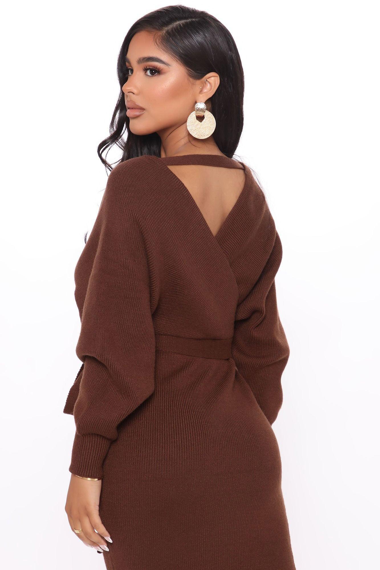 Mona Sweater Midi Dress - Chocolate Female Product Image