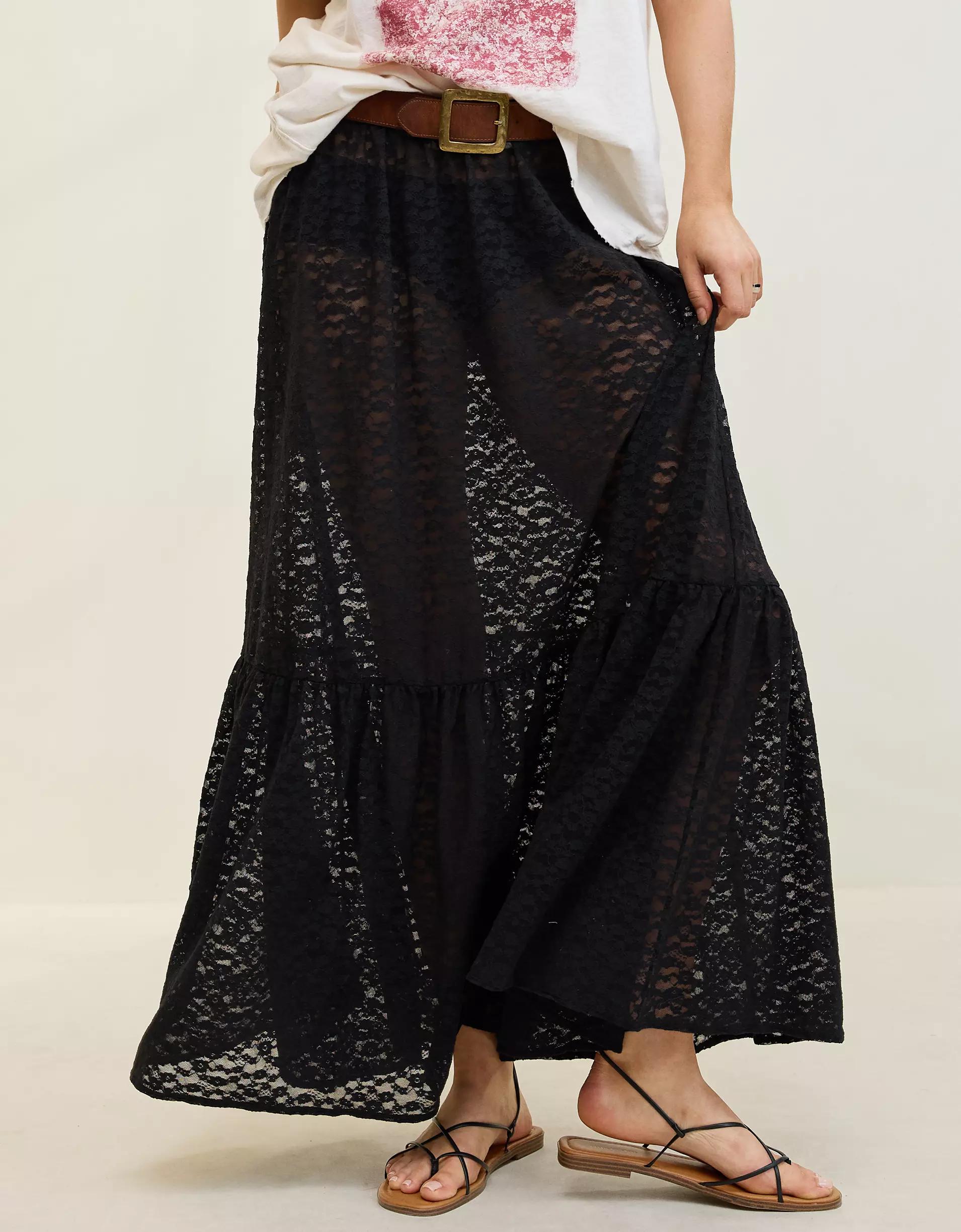 Aerie Tiered Lace Maxi Skirt Product Image