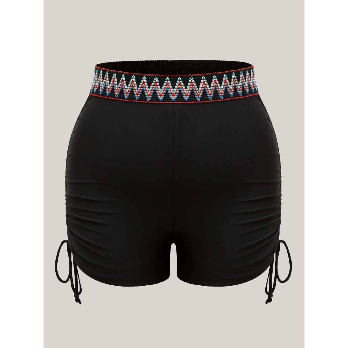 Plus Size Multi-Color Webbing Side Drawstring Swim Bottoms Women's Swimwear Black Beach Woven ribbon&lace trim High stretch Skinny High Rise Curve Swim Bottoms BloomChic 18-20/2X Product Image