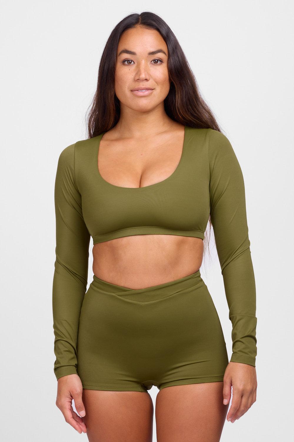 Avalon Long Sleeve Crop Rashguard - Kelp Female Product Image