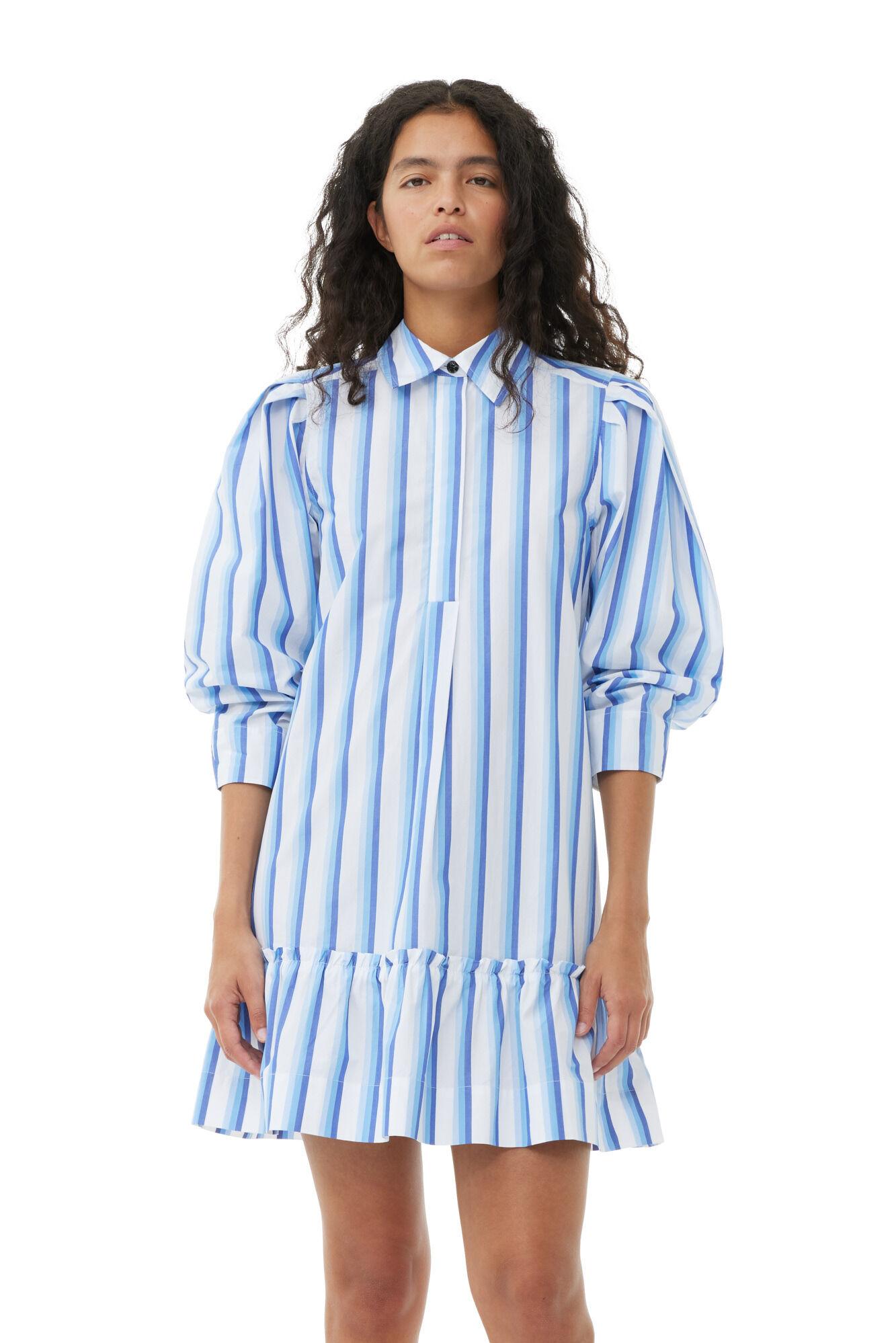 Blue Striped Cotton Mini Shirt Dress Product Image
