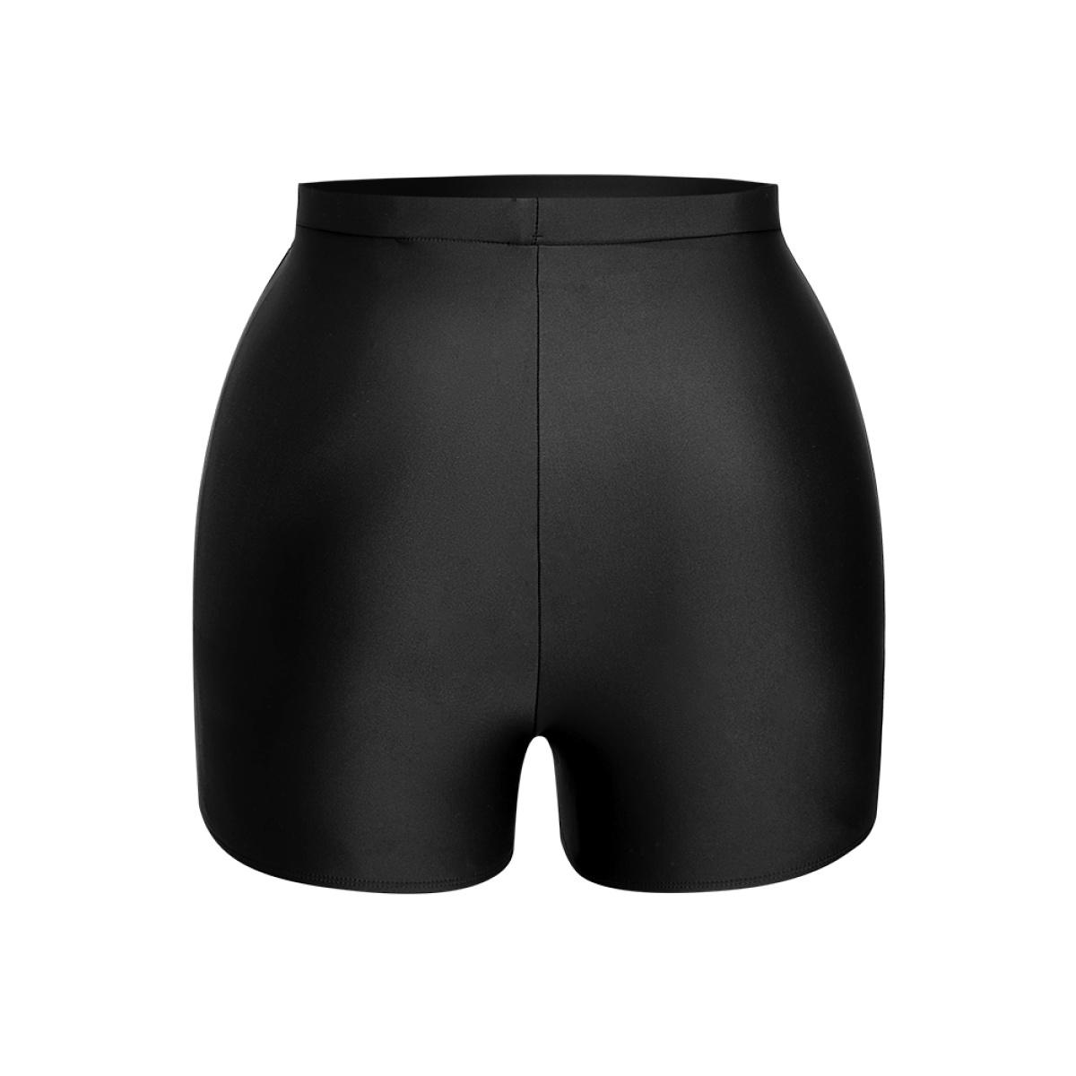 Plus Size Plain Elastic Waist Swim Shorts Women's Swimwear Black Beach Non High stretch Skinny High Rise Curve Swim Bottoms BloomChic 22-24/3X Product Image