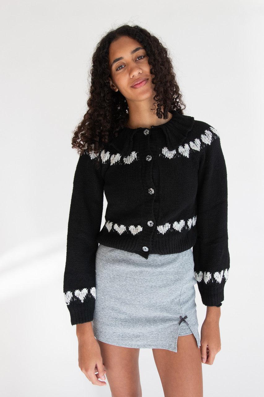 Ruffle Collar Heart Cardigan Product Image