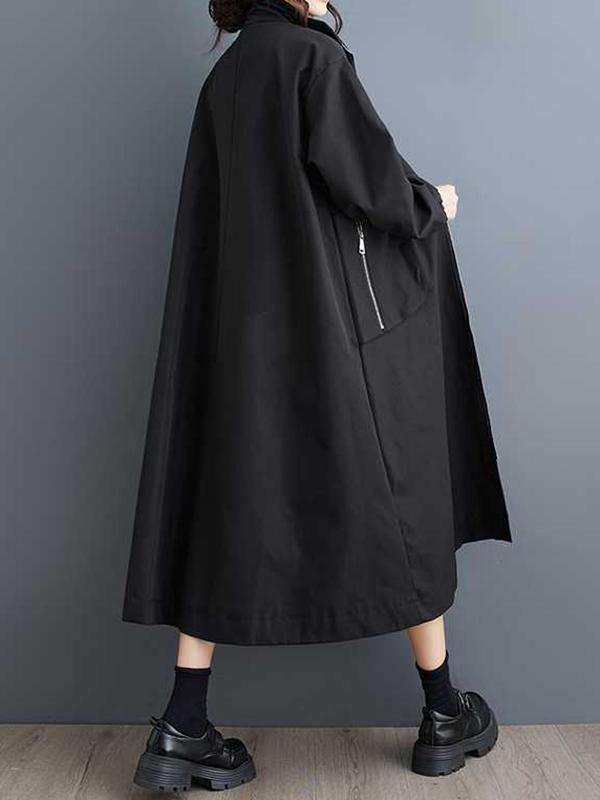 Long Sleeves Loose Elasticity Pockets Split-Joint Zipper High Neck Outerwear Trench Coats Product Image