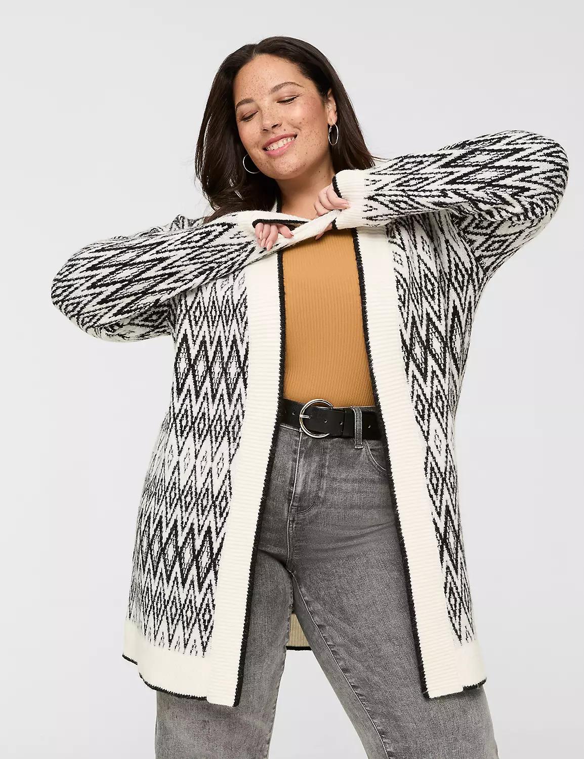 Jacquard Open-Front Cardigan Product Image