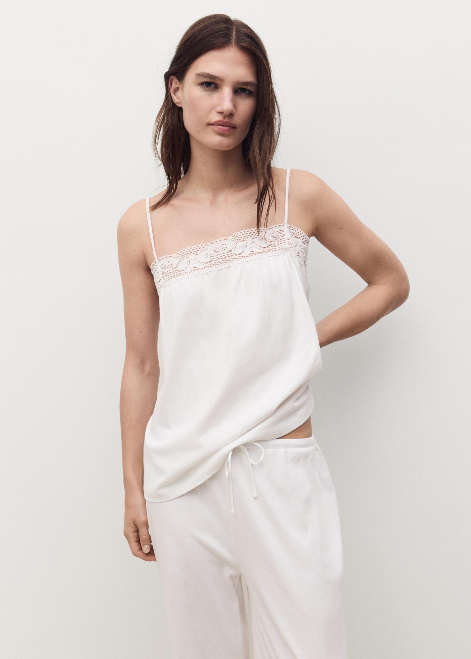 Long cotton pajama pants - Women | MANGO USA Product Image