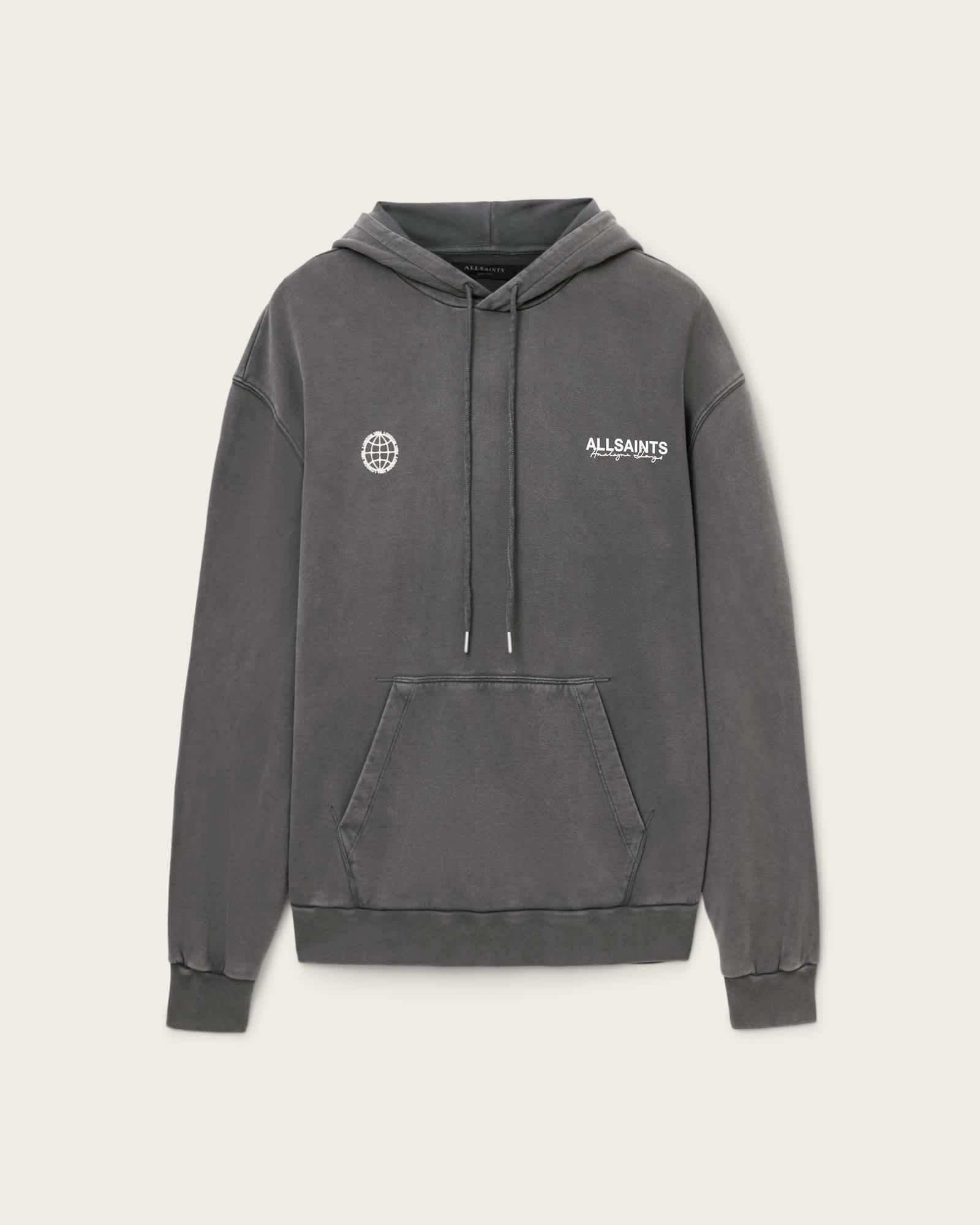 Emblem Oversized Cotton Hoody Washed Black | ALLSAINTS US Product Image