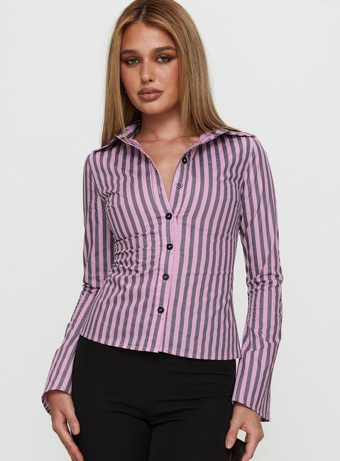 You Hear Me Long Sleeve Top Pink Stripe Product Image