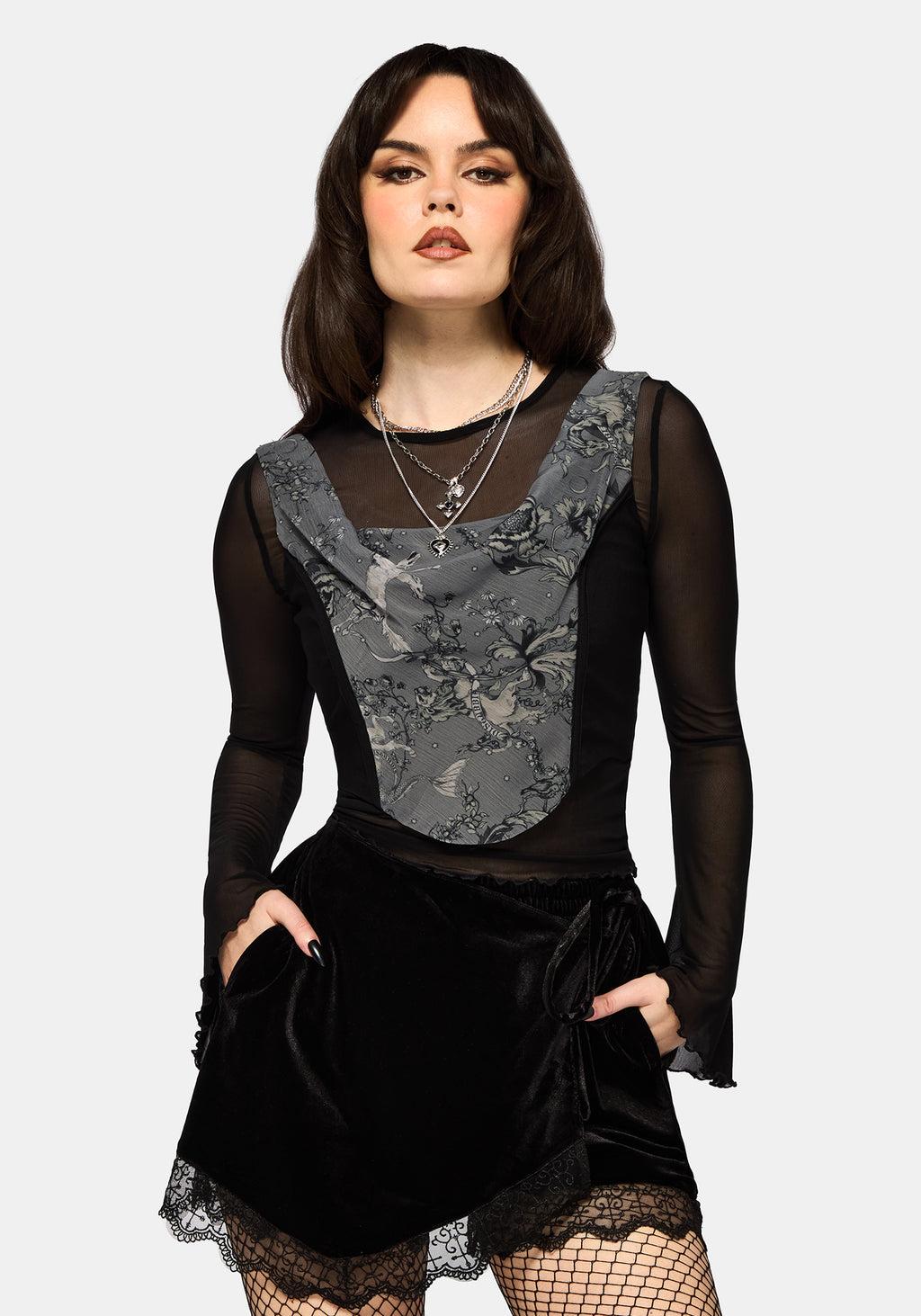 Merunicorn Enchanted Forest Grey Chiffon Wrap Top Product Image