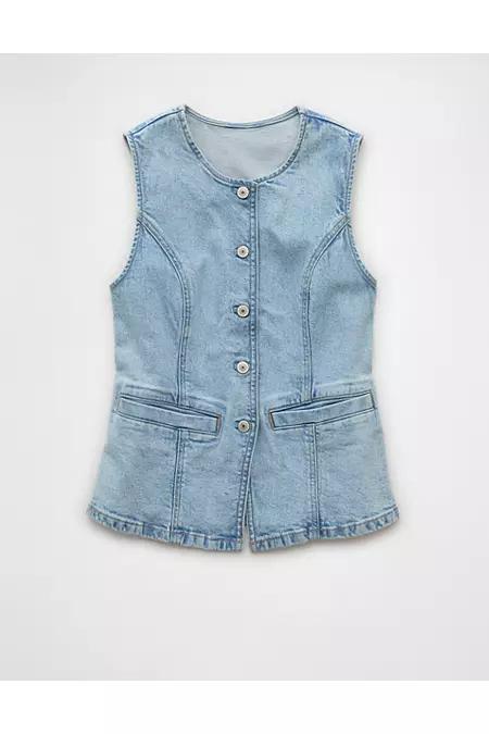 AE Crew Neck Button-Up Denim Vest Women's Product Image