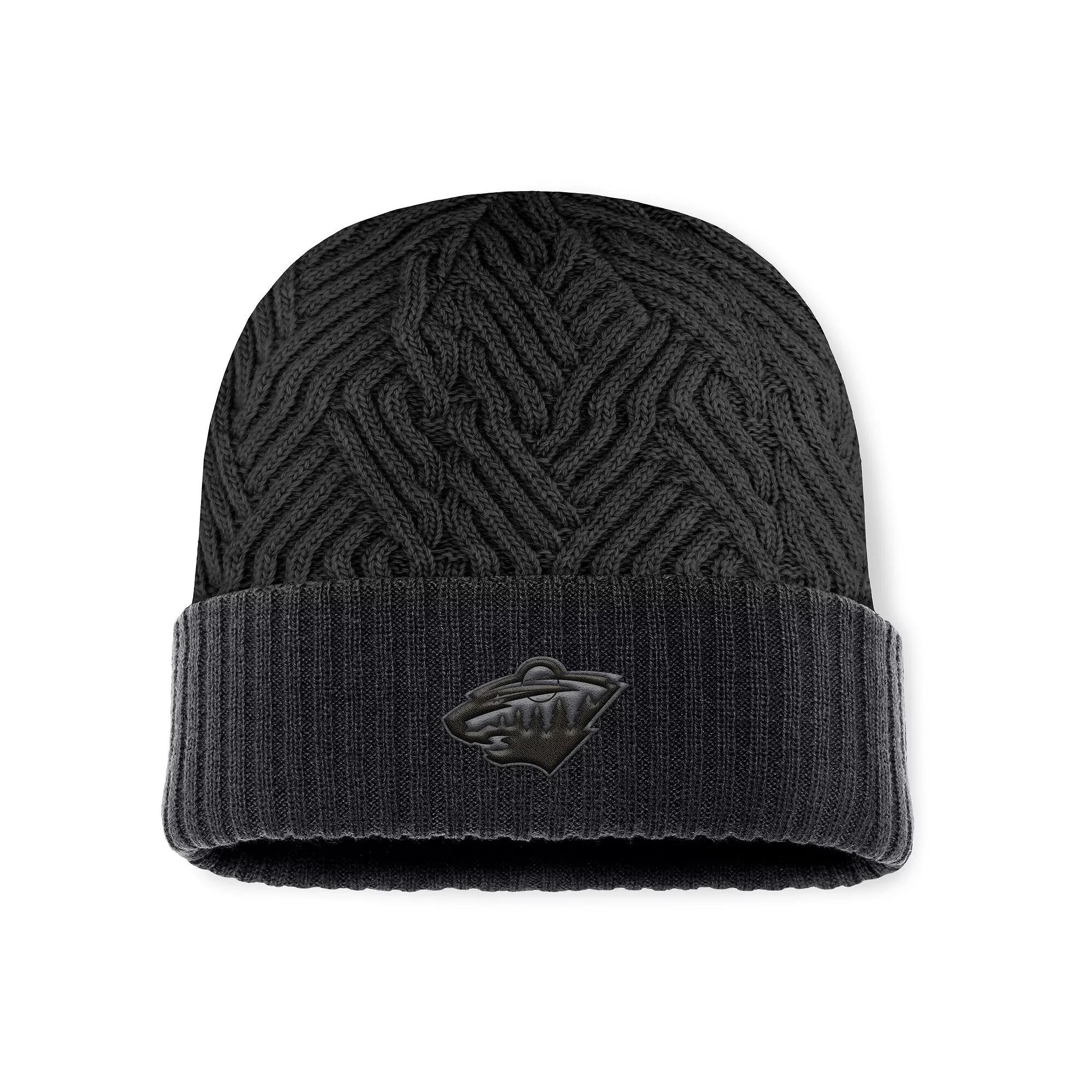 Men's Fanatics Black Minnesota Wild Authentic Pro Road Cuffed Knit Hat Product Image