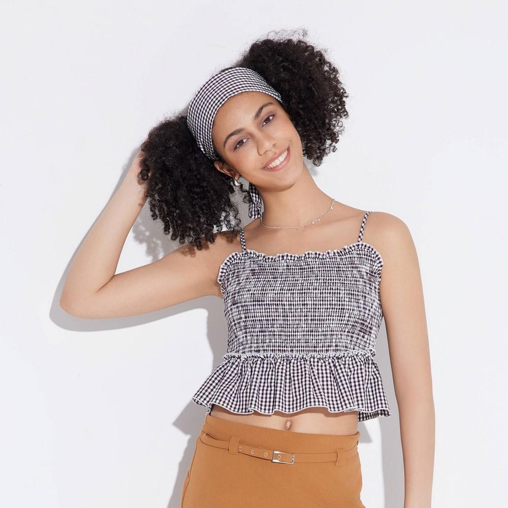 Women's Game Day Smocked Peplum Tank Top - Wild Fable™ Blue Plaid S Product Image