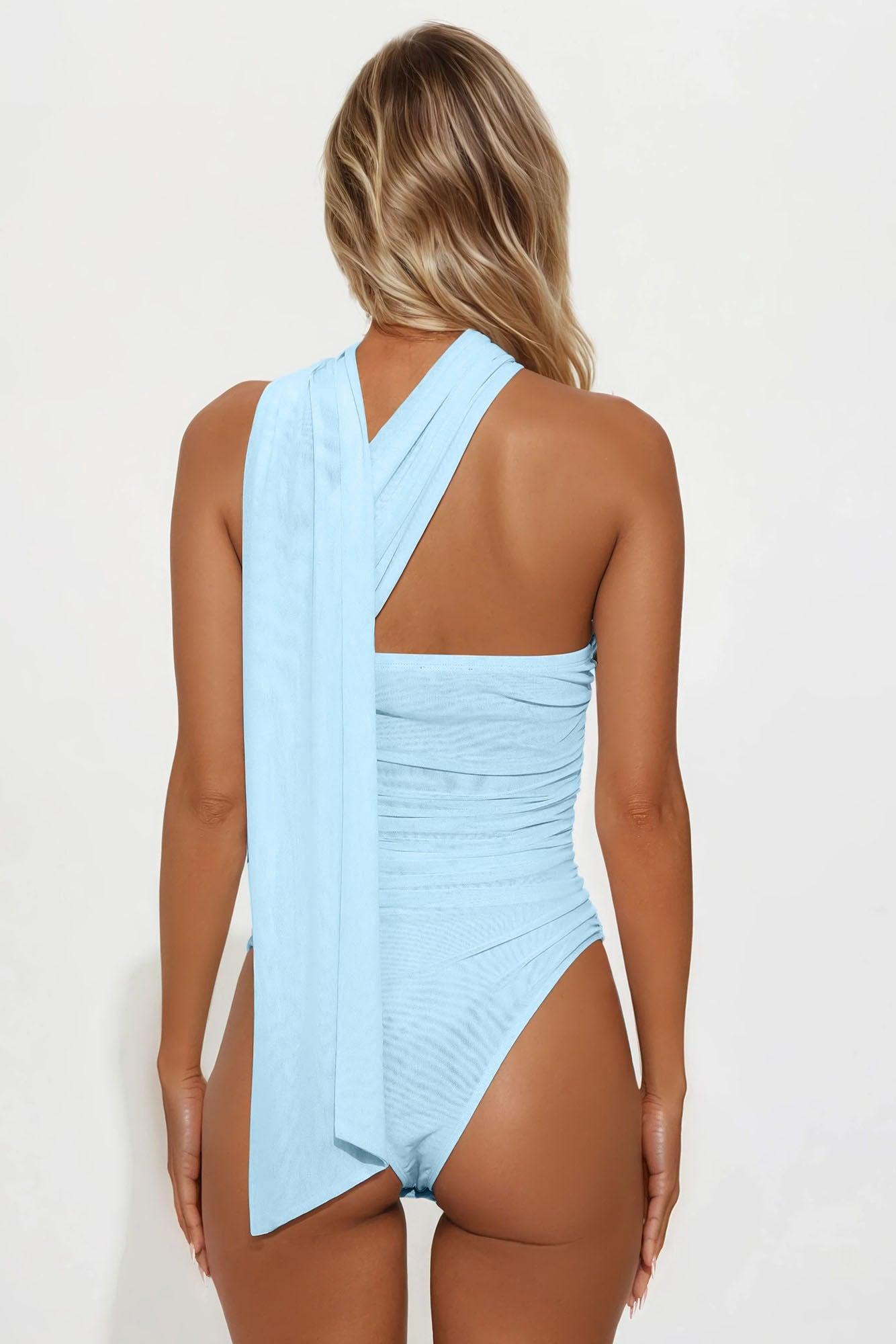 Taja Ruched Mesh Bodysuit - Blue Product Image