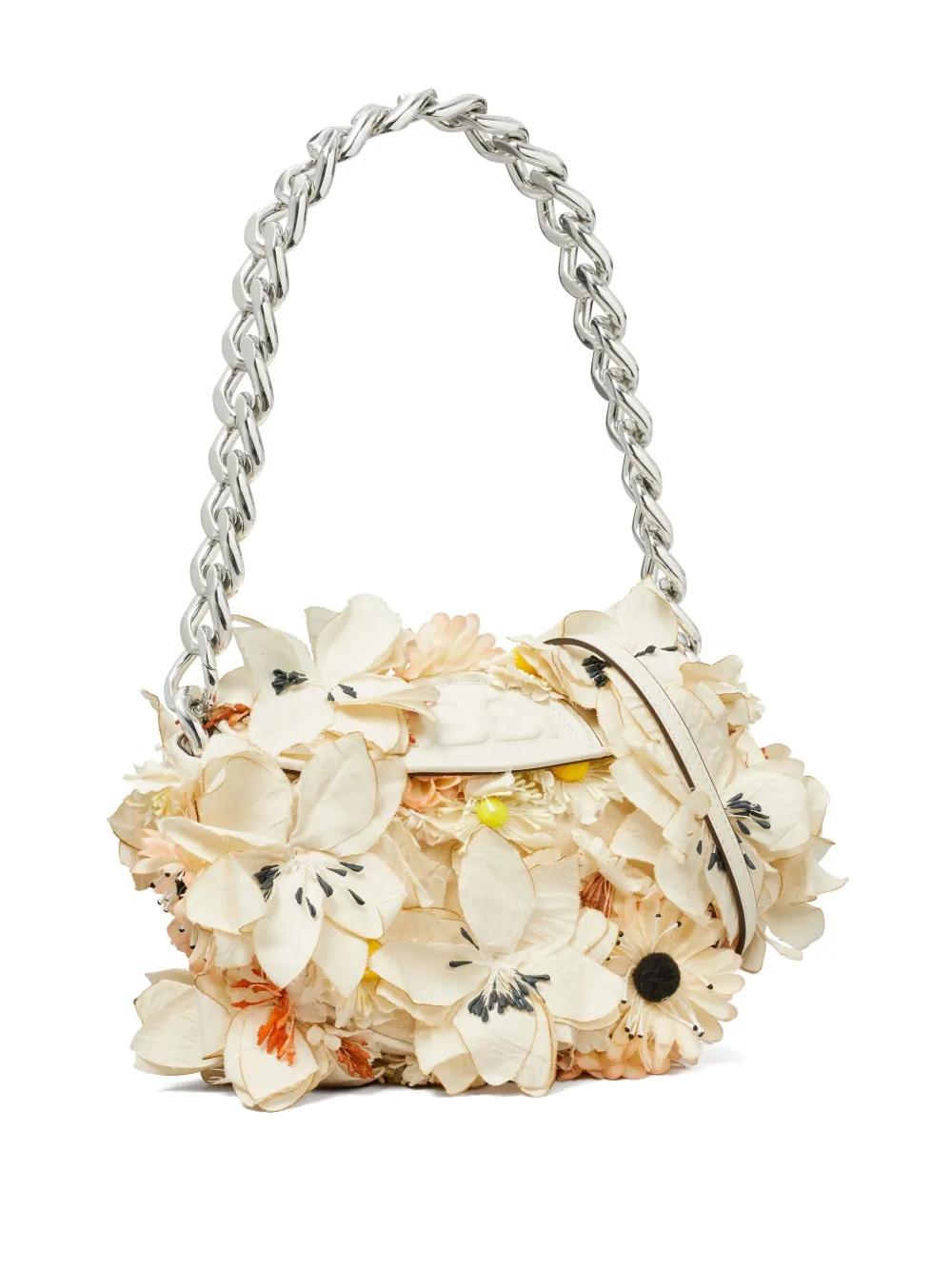 mini Fleming Soft Crescent floral-embellished shoulder bag Product Image