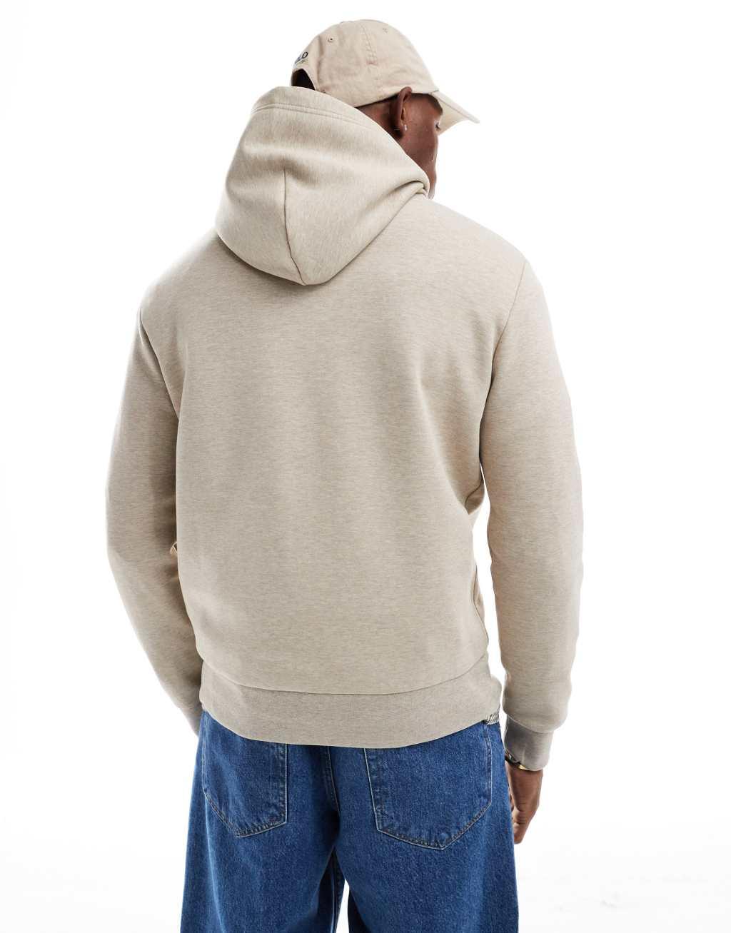 Polo Ralph Lauren central script logo double knit hoodie in heathered beige Product Image