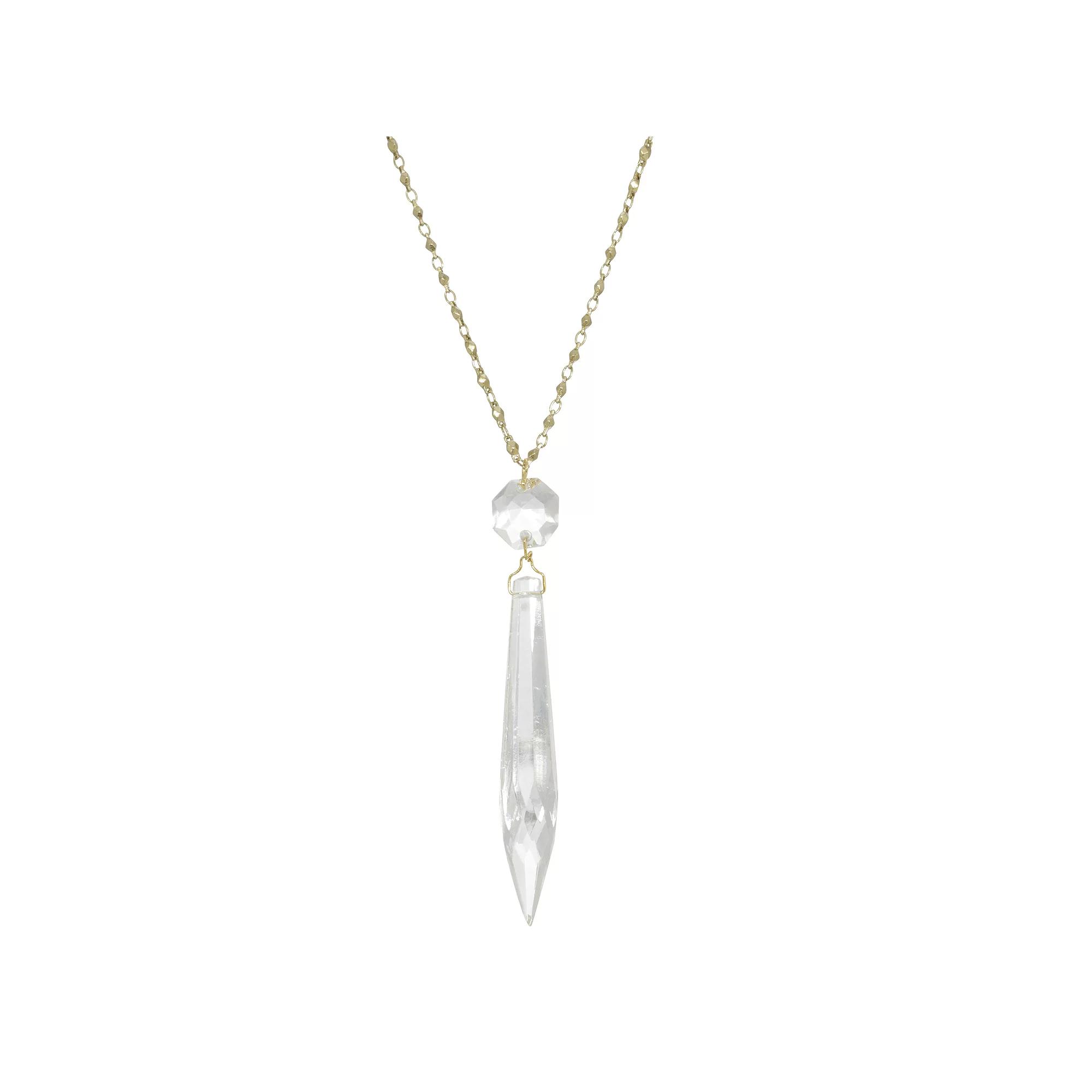 1928 Gold-Tone Simulated Crystal Icicle Necklace, Womens, Clear Product Image