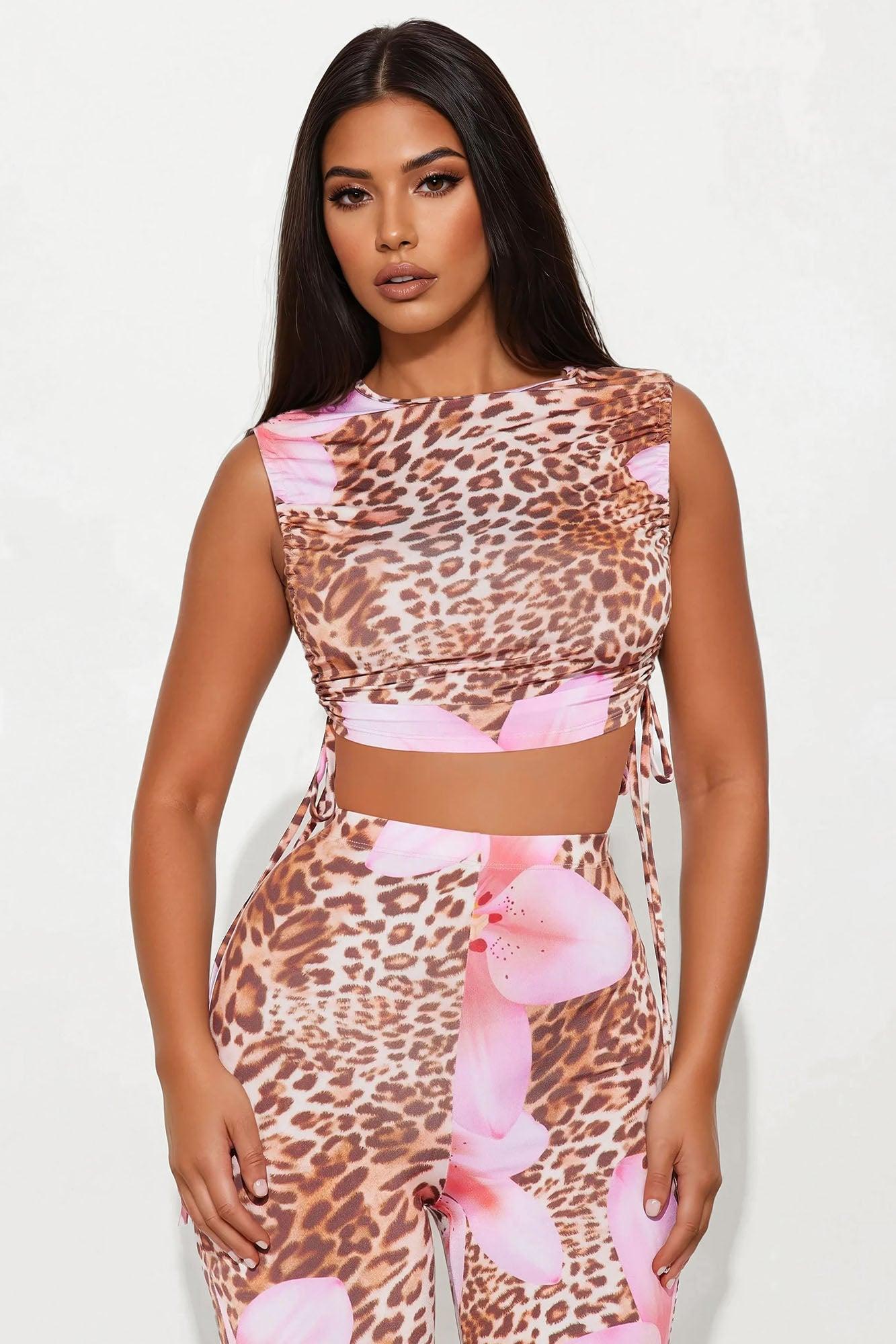 Wild Bloom Leopard Pant Set - Pink/combo Female Product Image
