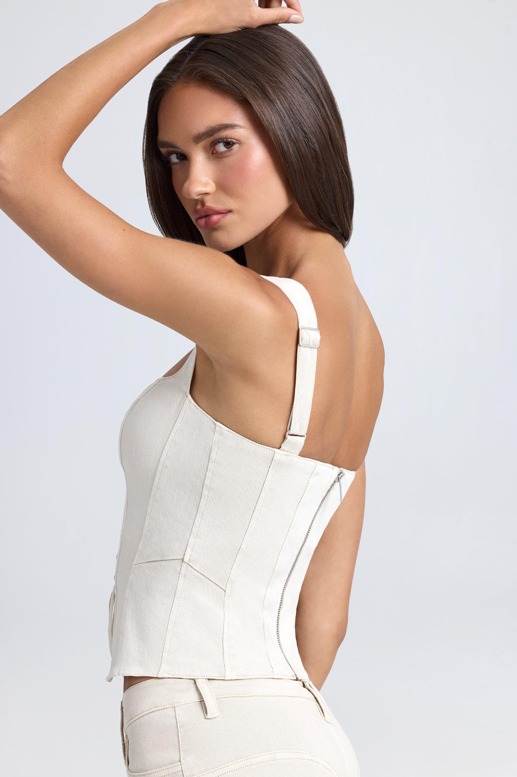 Lace-Up Corset Top in Ecru Product Image