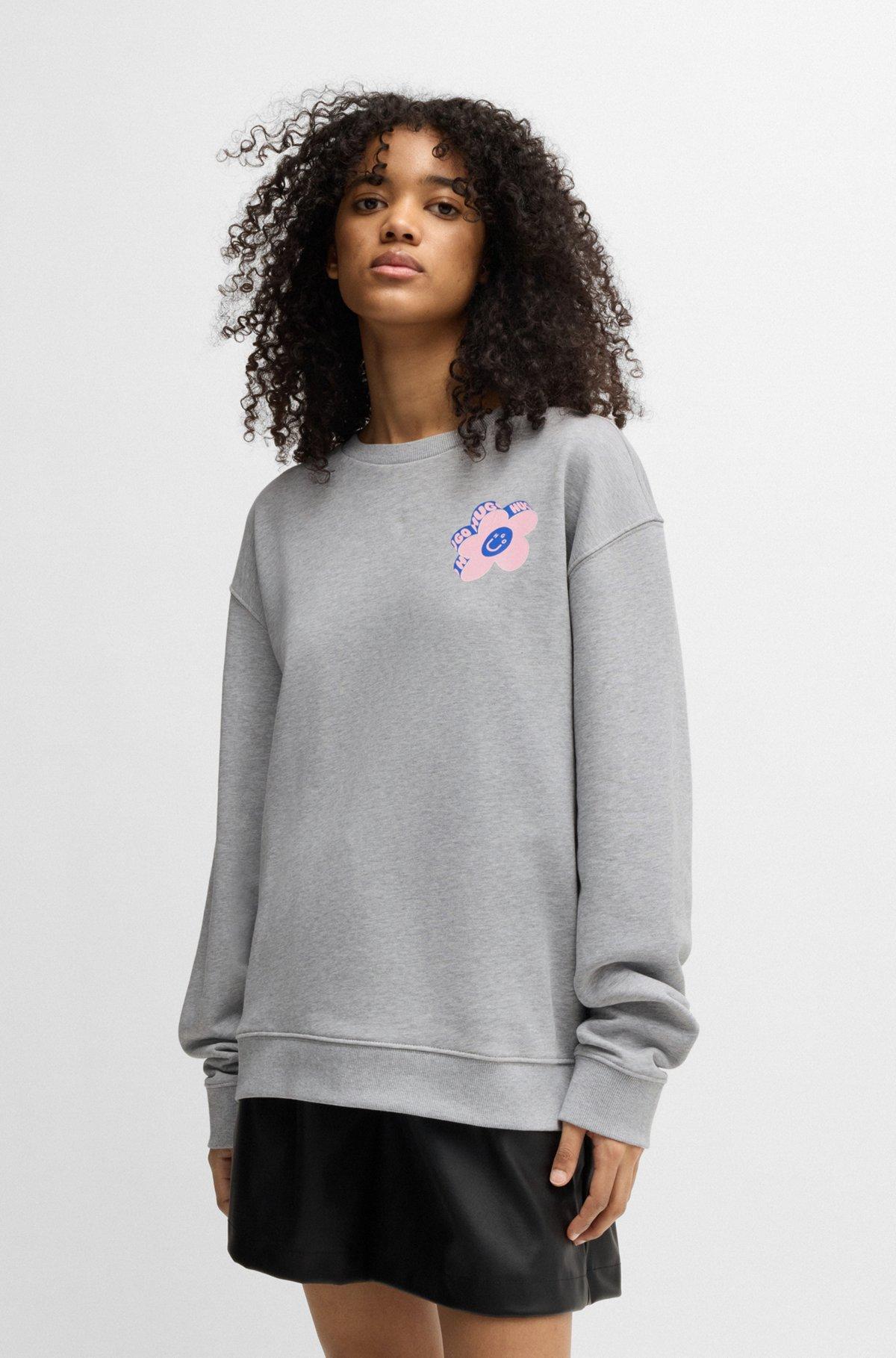 HUGO - Oversize-fit sweatshirt in cotton terry with logo artwork - Light Grey Product Image