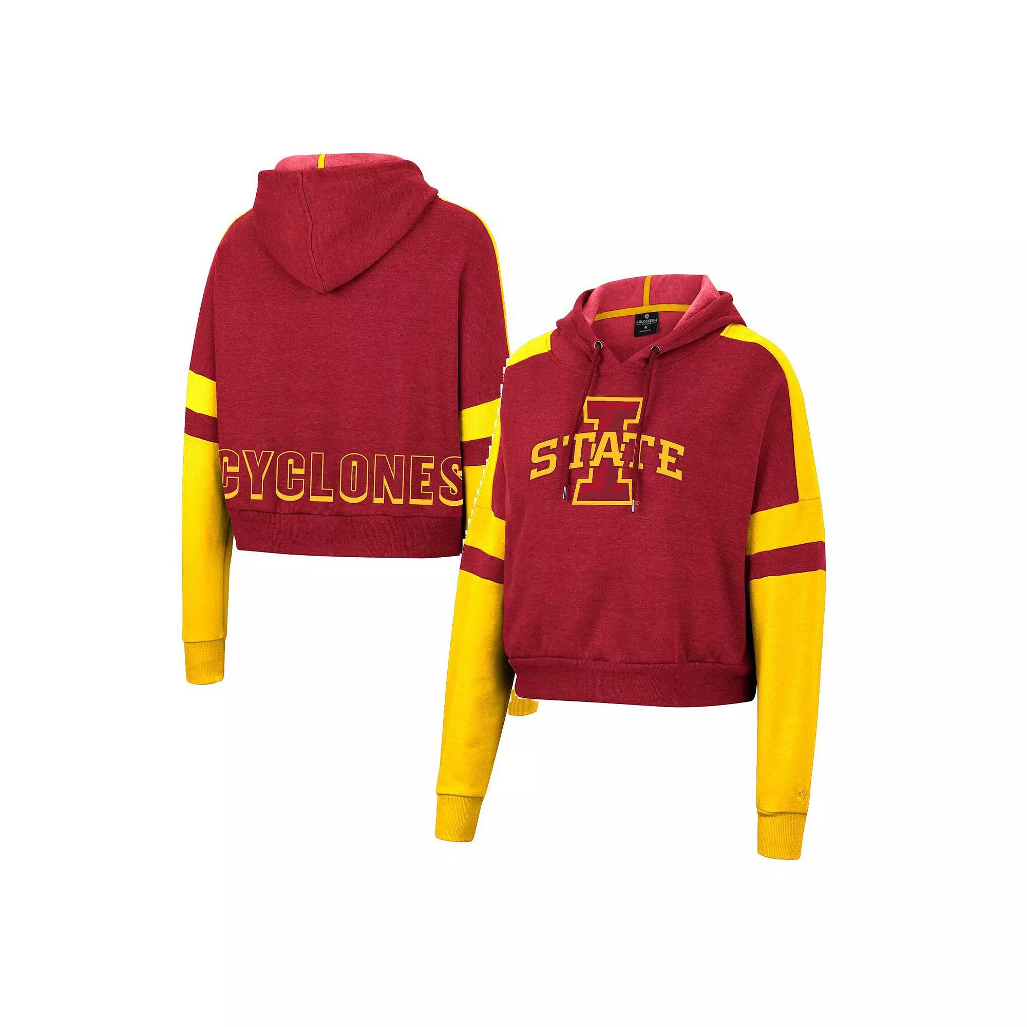 Women's Colosseum Cardinal Iowa State Cyclones Throwback Stripe Arch Logo Cropped Pullover Hoodie, Size: Large, Red Product Image