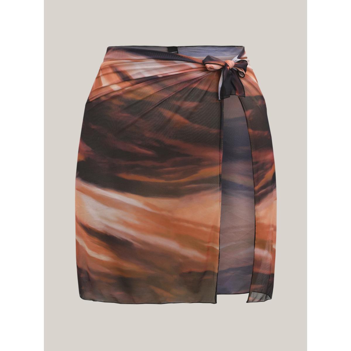 Plus Size Two-Piece Ombre Gradient Surplice Swimsuit, Sarong Women's Swimwear Multicolor Beach Pleated Curve Bathing Suits High stretch One Pieces BloomChic 10/M Product Image