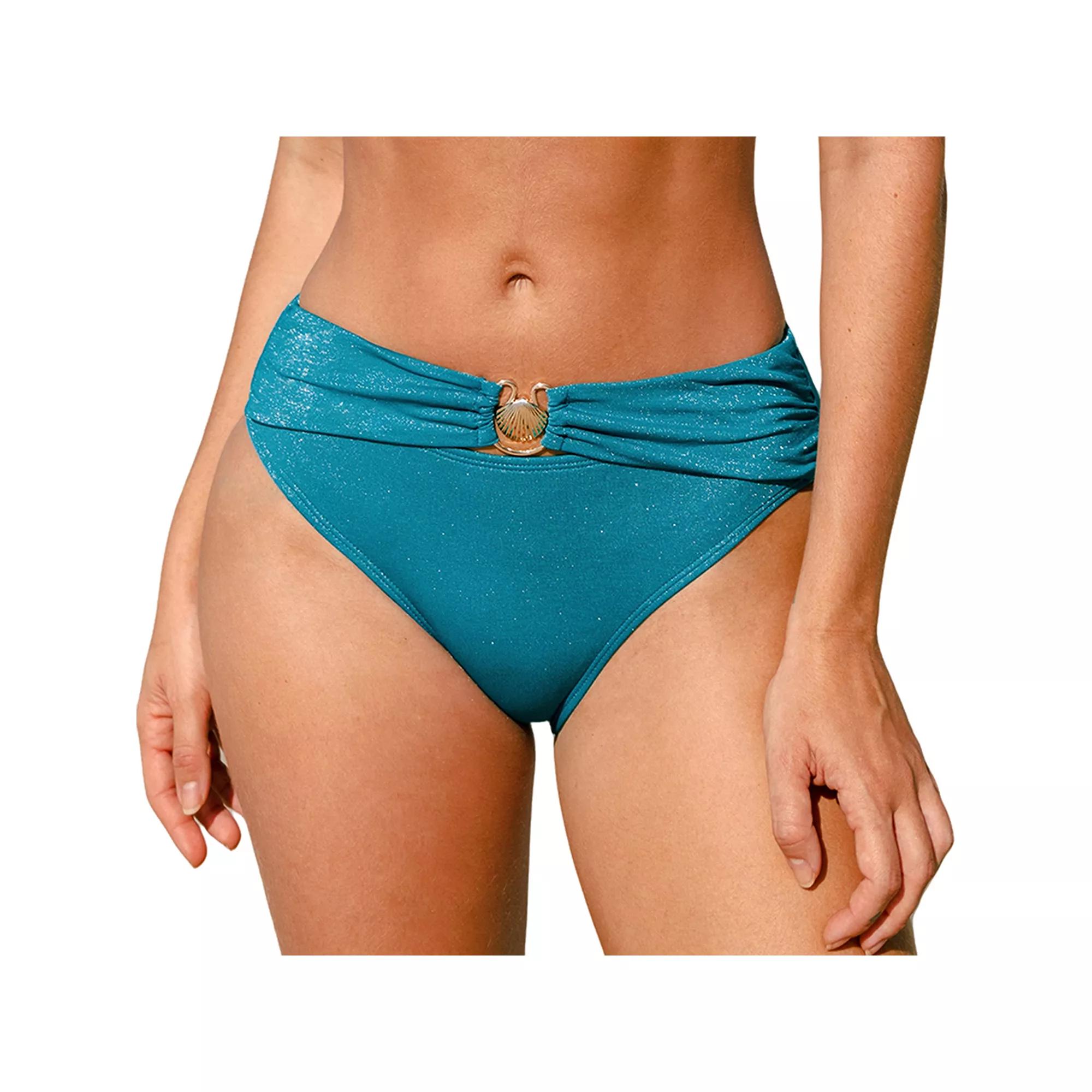Women's Cupshe Sparking Lurex Mid Hipster Bikini Bottoms, Size: Small, Blue Shine Product Image