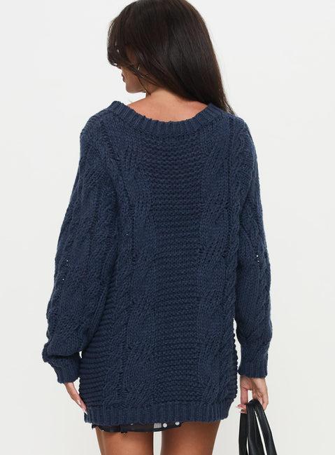 Gabrieal Knit Sweater Navy Product Image