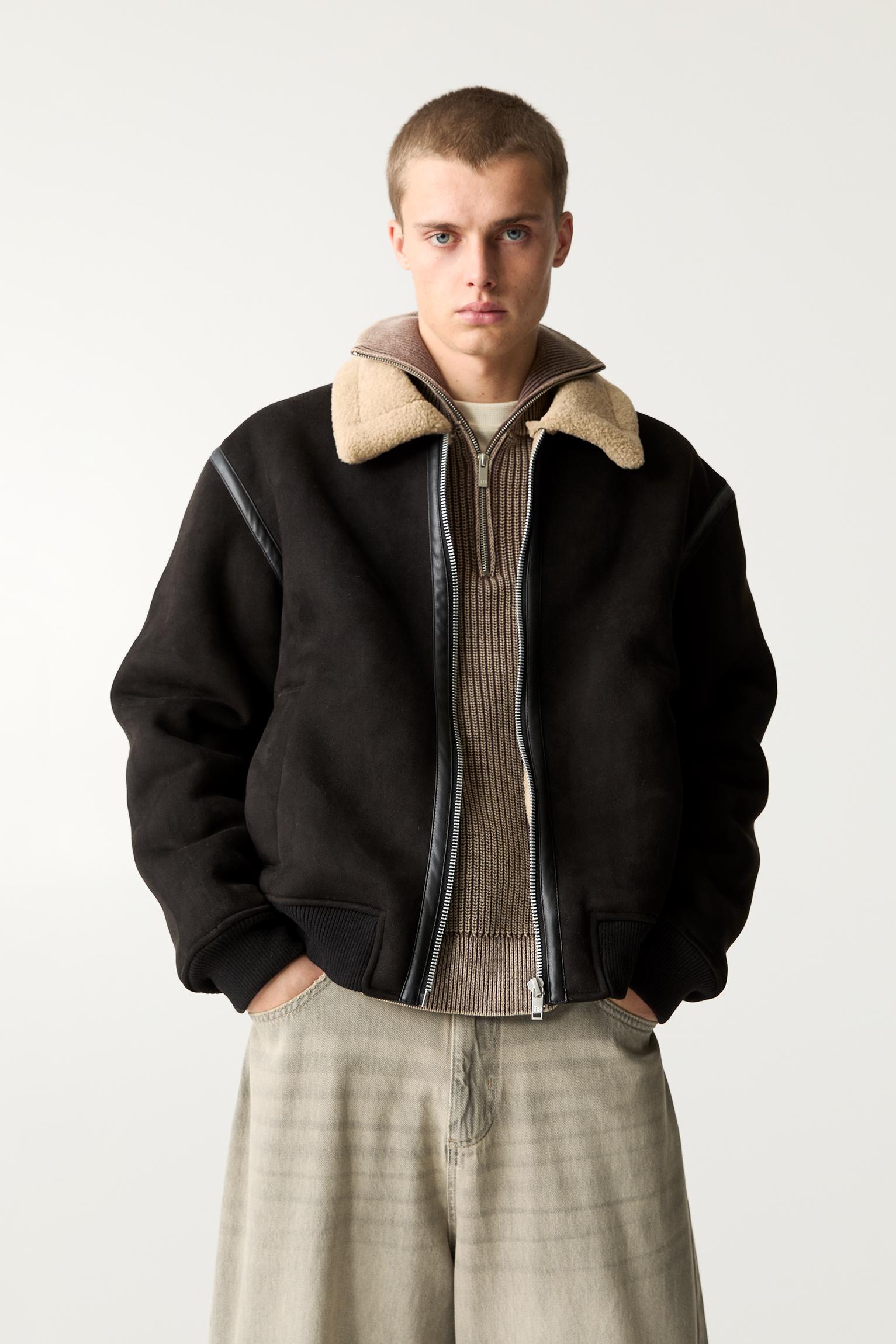 Faux suede jacket with faux shearling lining Product Image