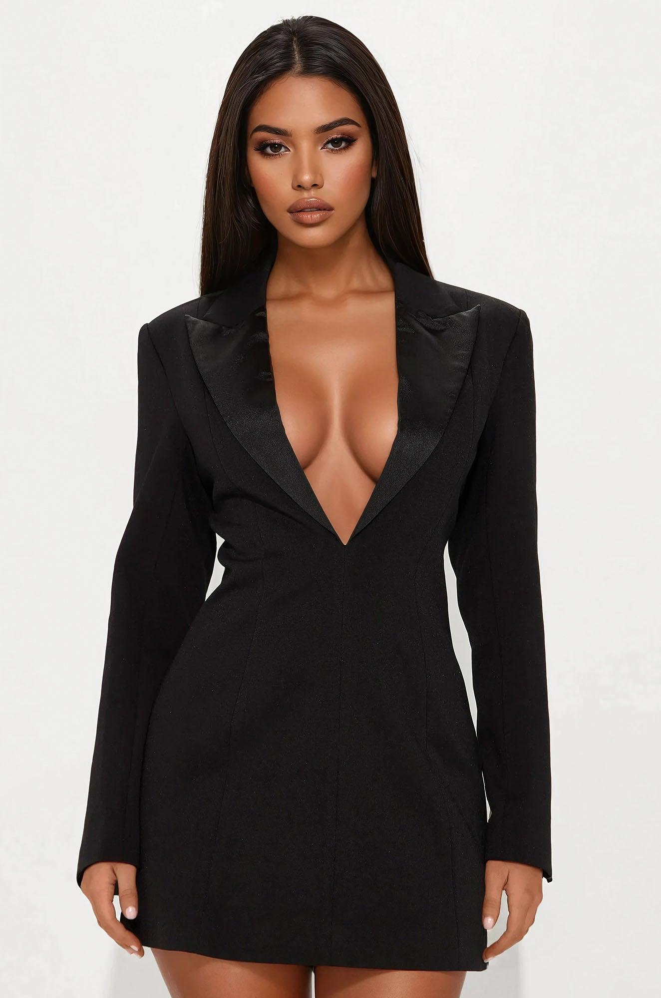 Tall Noemi Micro Mini Blazer Dress - Black Product Image