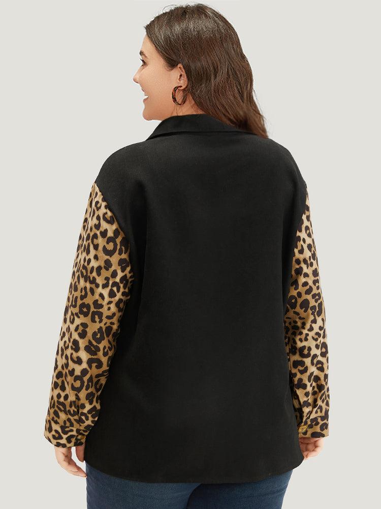 Leopard Patchwork Contrast Button Up Coat Female Product Image