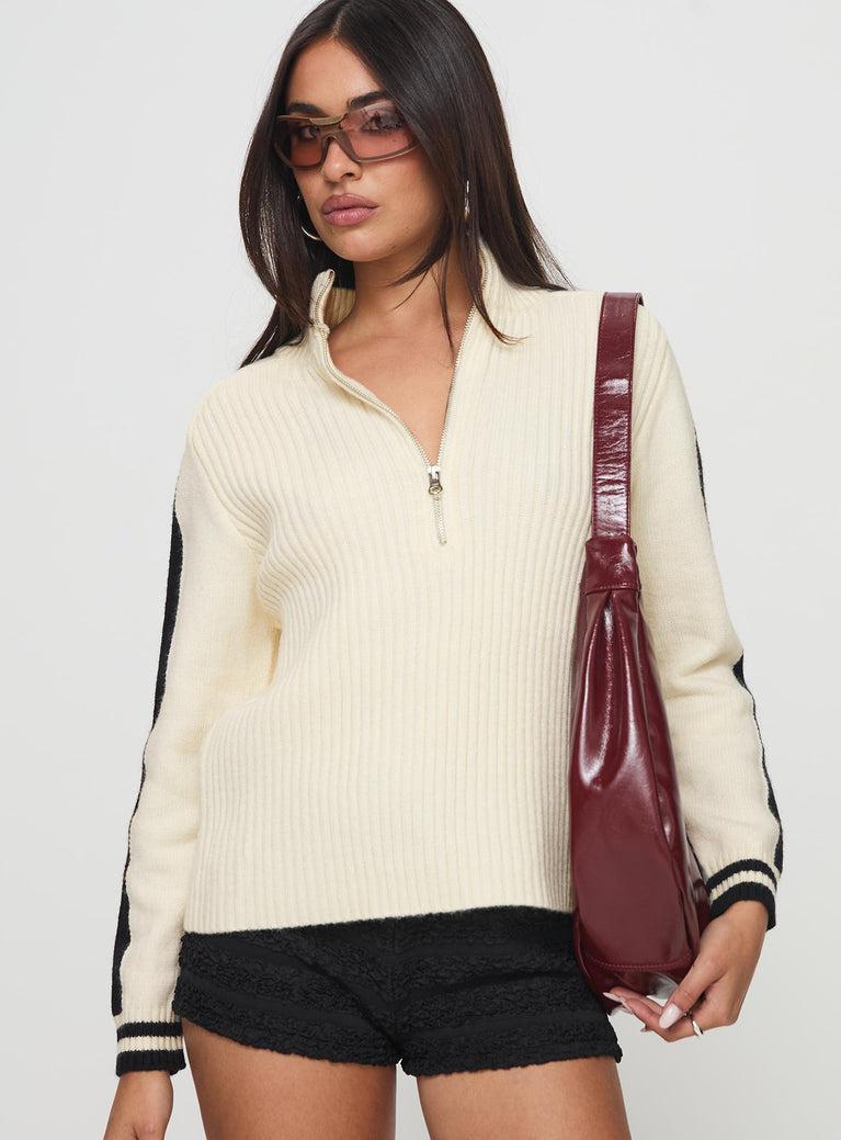 Mandee Quarter Zip Knit Sweater Cream Product Image