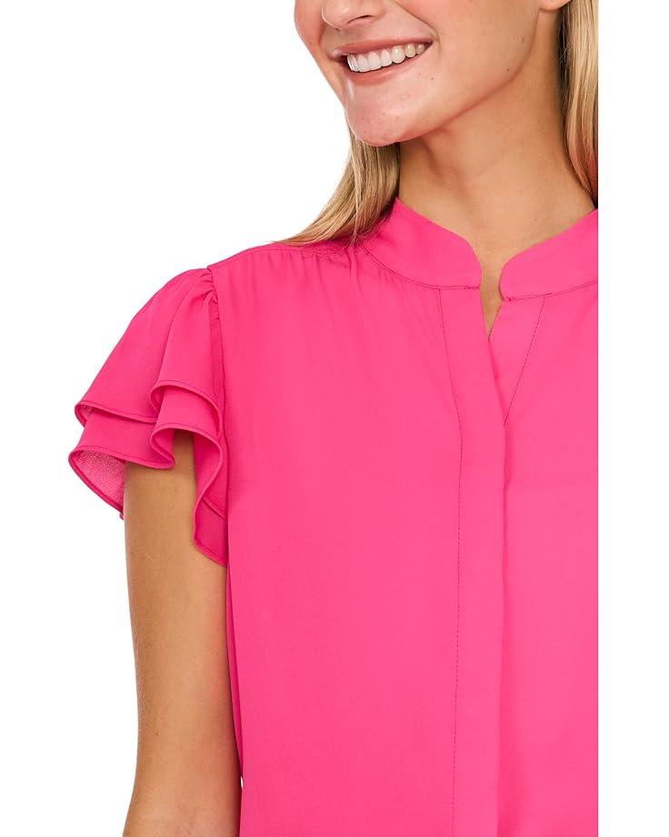Women's CeCe Double Flutter Short Sleeves Hidden Placket Blouse Product Image