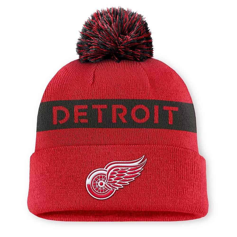 Women's Fanatics Red/Black Detroit Red Wings Authentic Pro Rink Cuffed Knit Hat with Pom Product Image