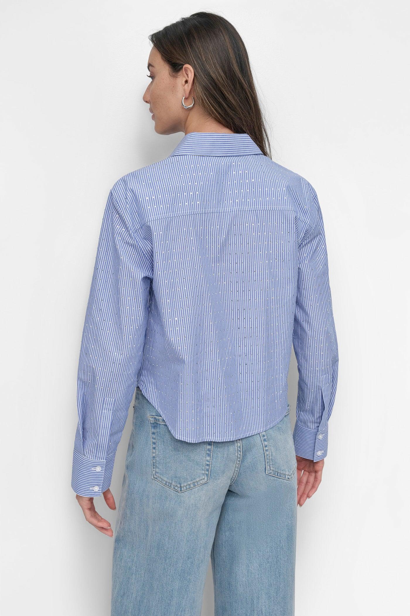 STRIPED POPILIN STUDDED RHINESTONE TOP Product Image