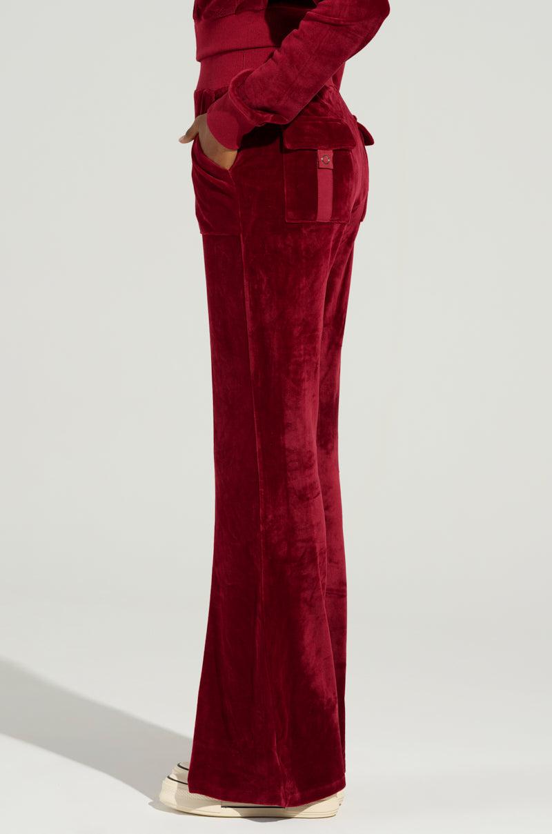 VELOUR GALORE FLARED  LEG JOGGER IN BURGUNDY Product Image