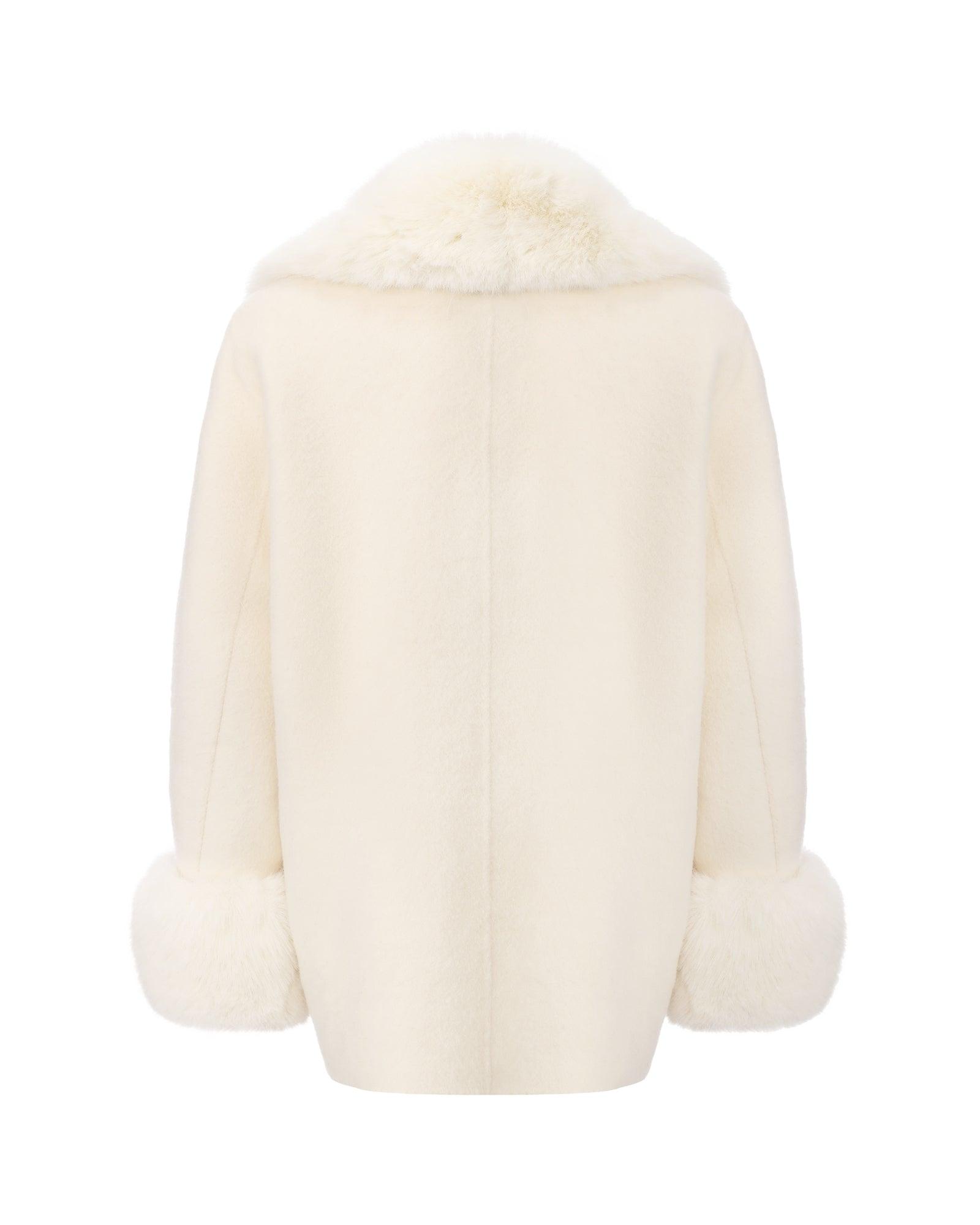 Althea Faux Fur Collar Cocoon Coat (White) Product Image