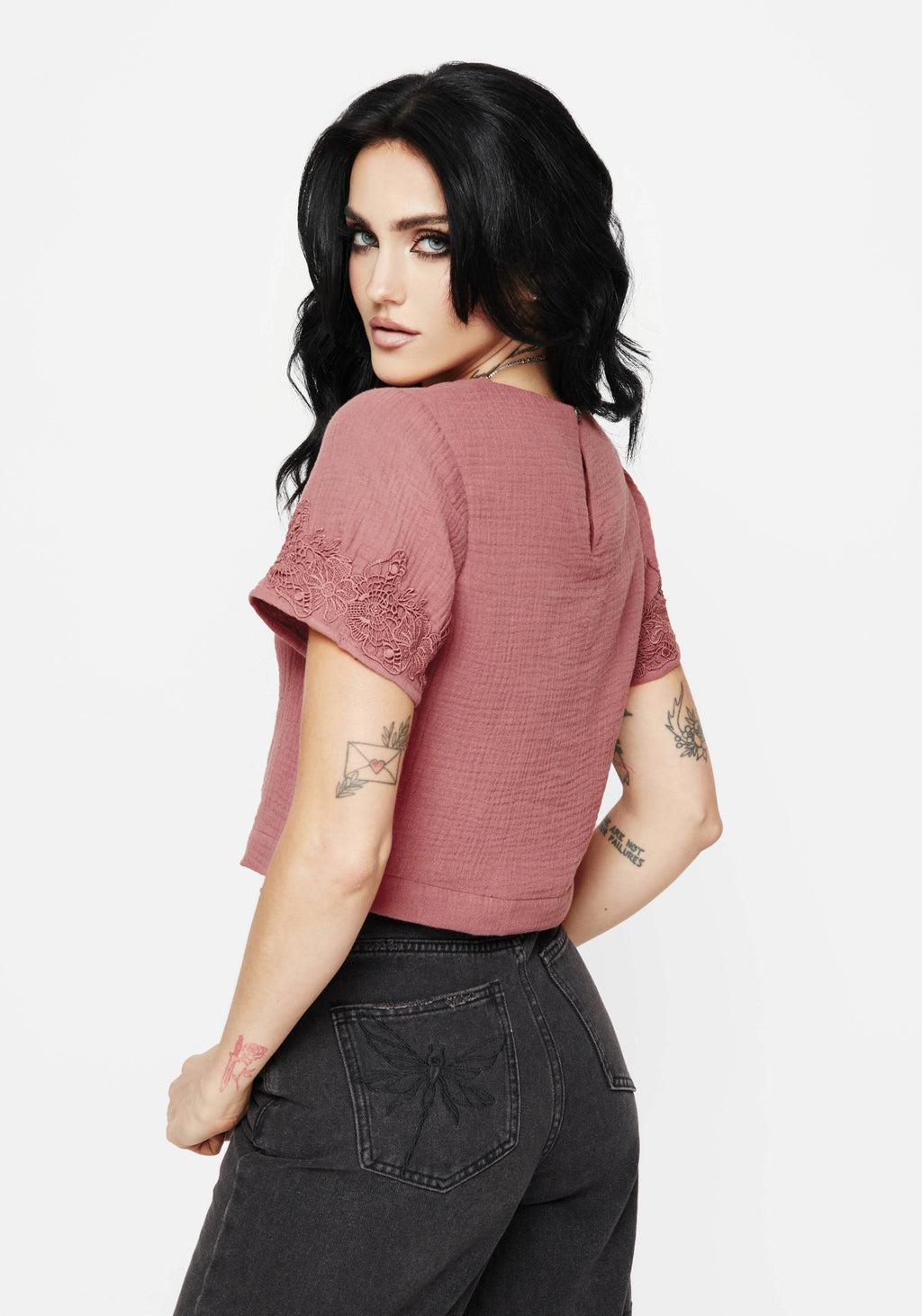 Rosamoth Applique Trim Cotton Short Sleeve Top Product Image