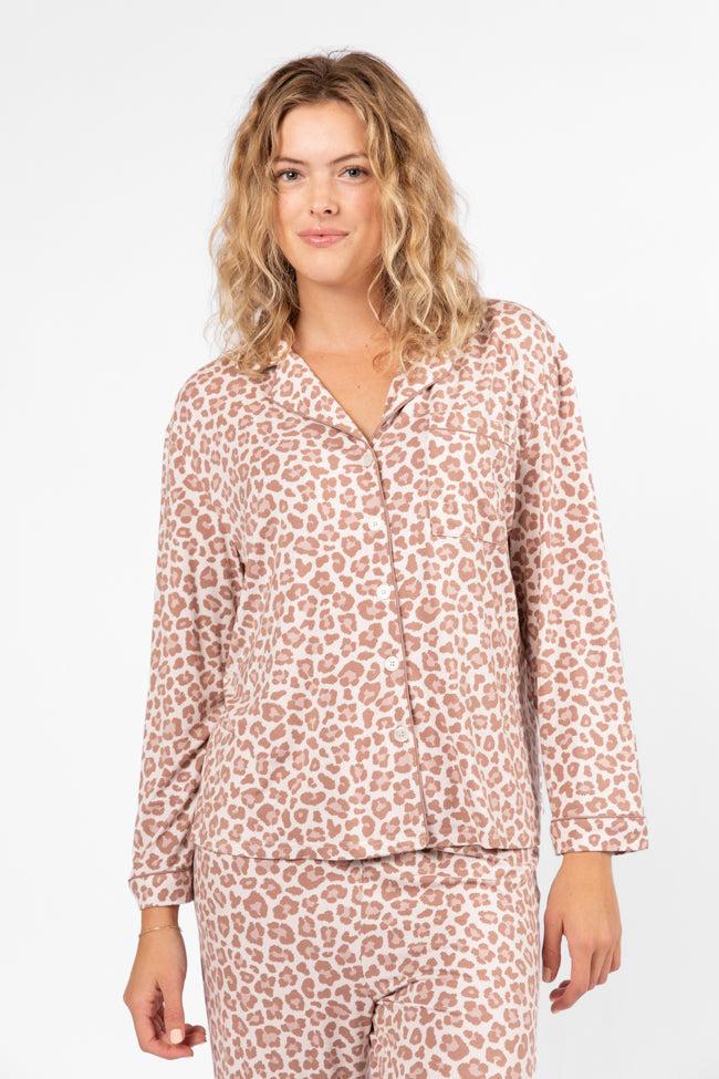 Under The Stars Neutral Leopard Pajama Top FINAL SALE Product Image