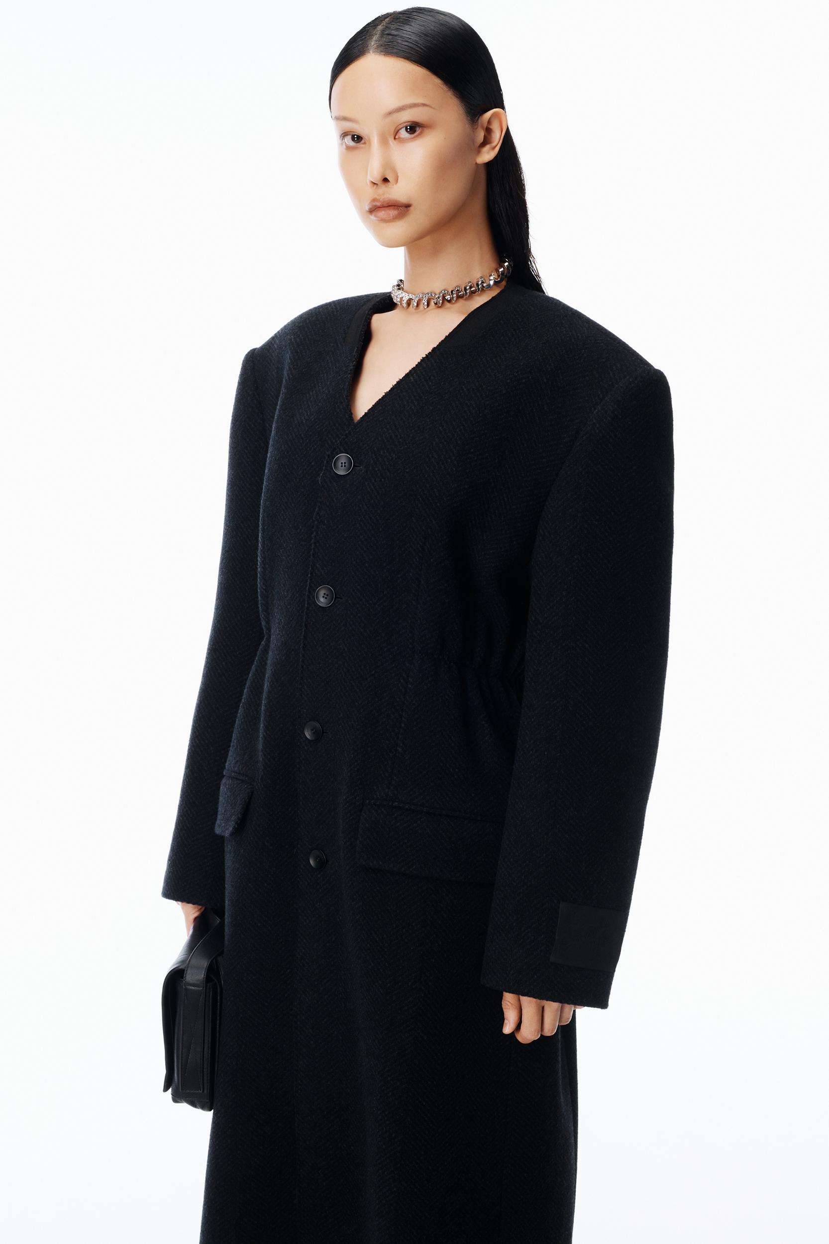 Collarless Coat In Double Tweed Wool Product Image