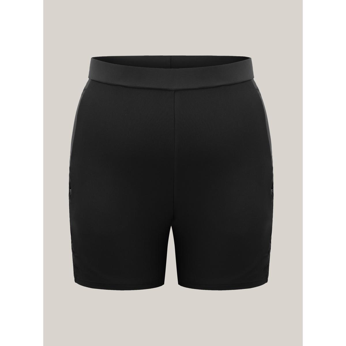 Plus Size Bow Cut-Out Pockets Tight Swim Bottoms Women's Swimwear Black Resort Cut-Out High stretch Skinny High Rise Patch pocket Curve Swim Bottoms BloomChic 10/M Product Image