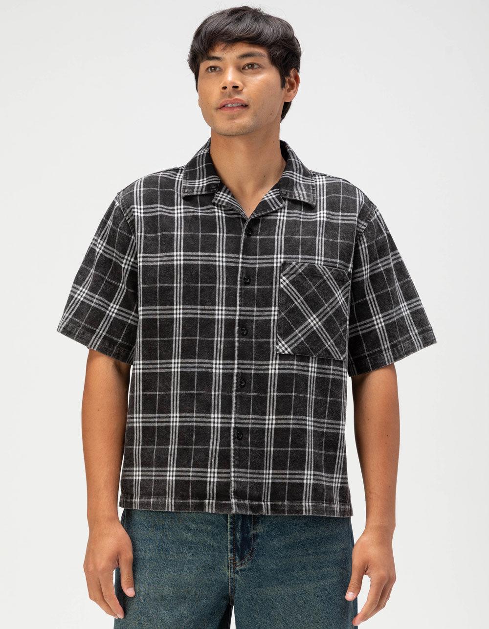 RSQ Mens Washed Plaid Button Up Shirt - BLACK Product Image