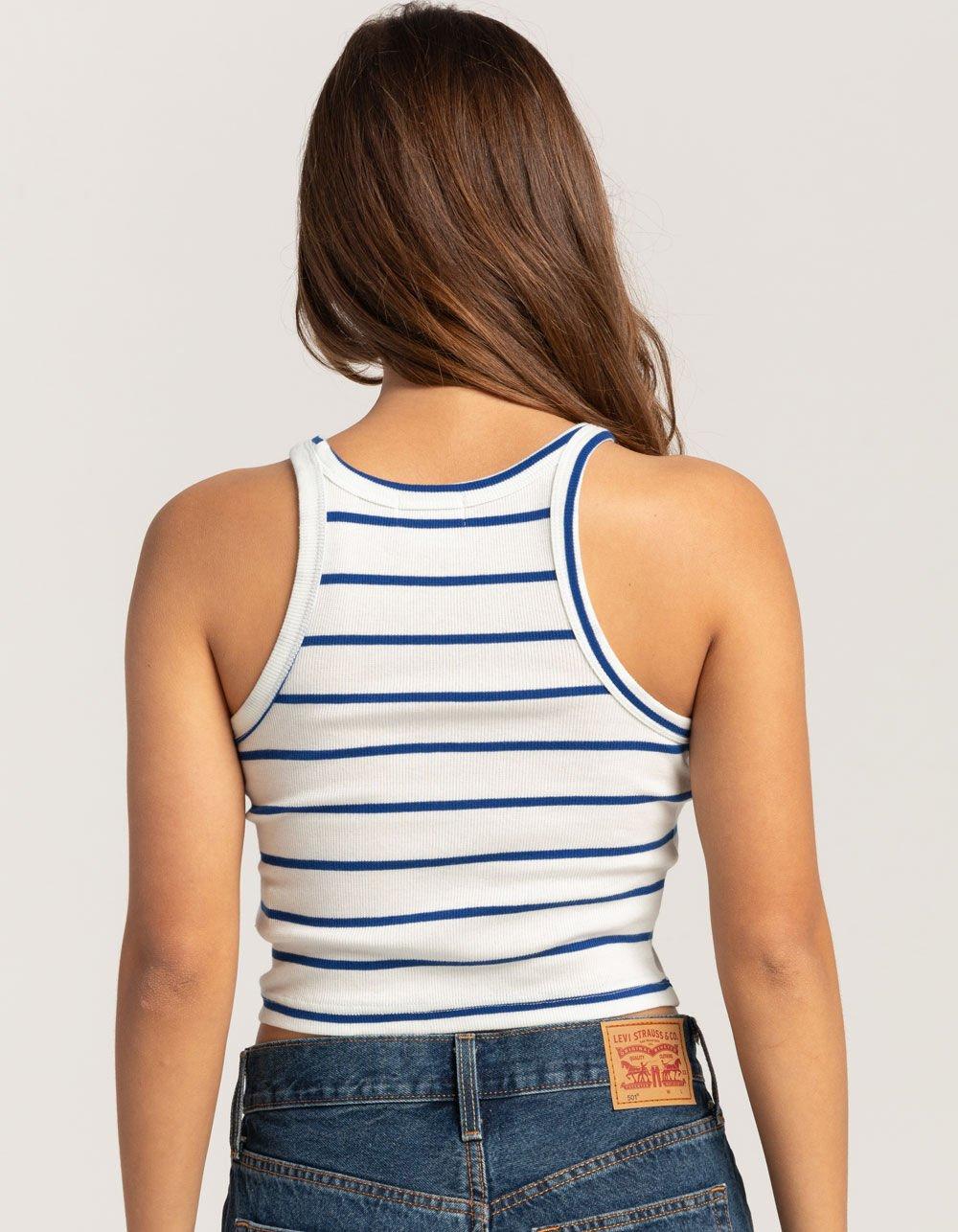 BRIXTON Organic Rib High Neck Womens Tank Top - WHT/BLUE Product Image