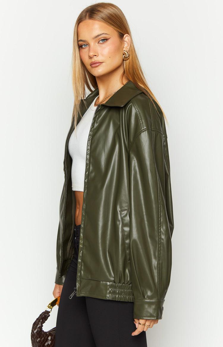 Abbi PU Olive Bomber Jacket Girls Product Image