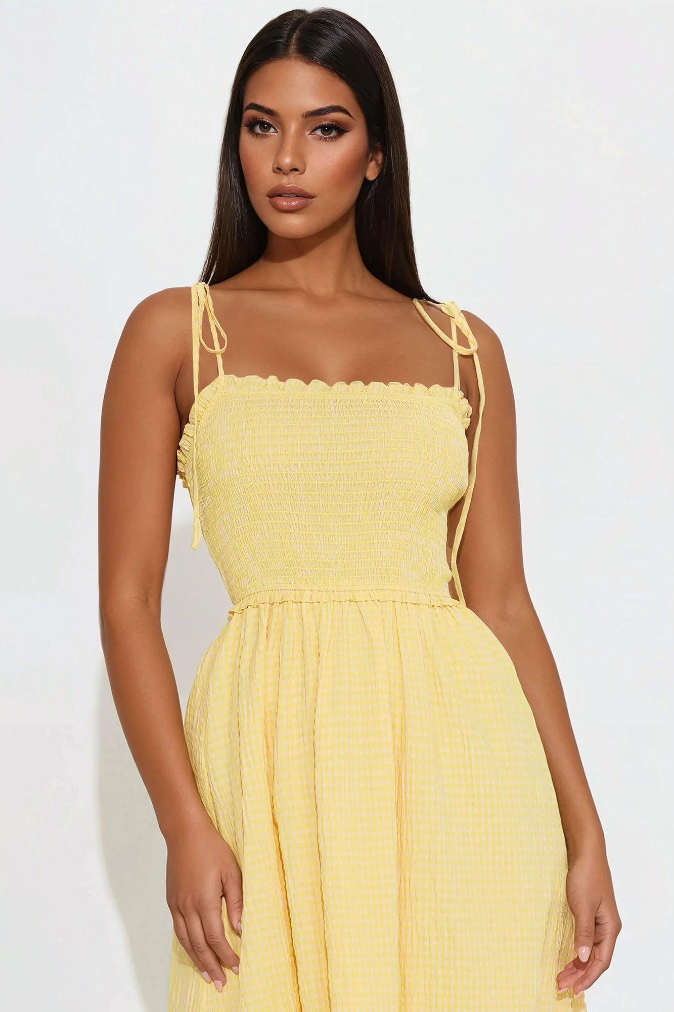 Sun Beam Smocked Midi Dress - Yellow Product Image