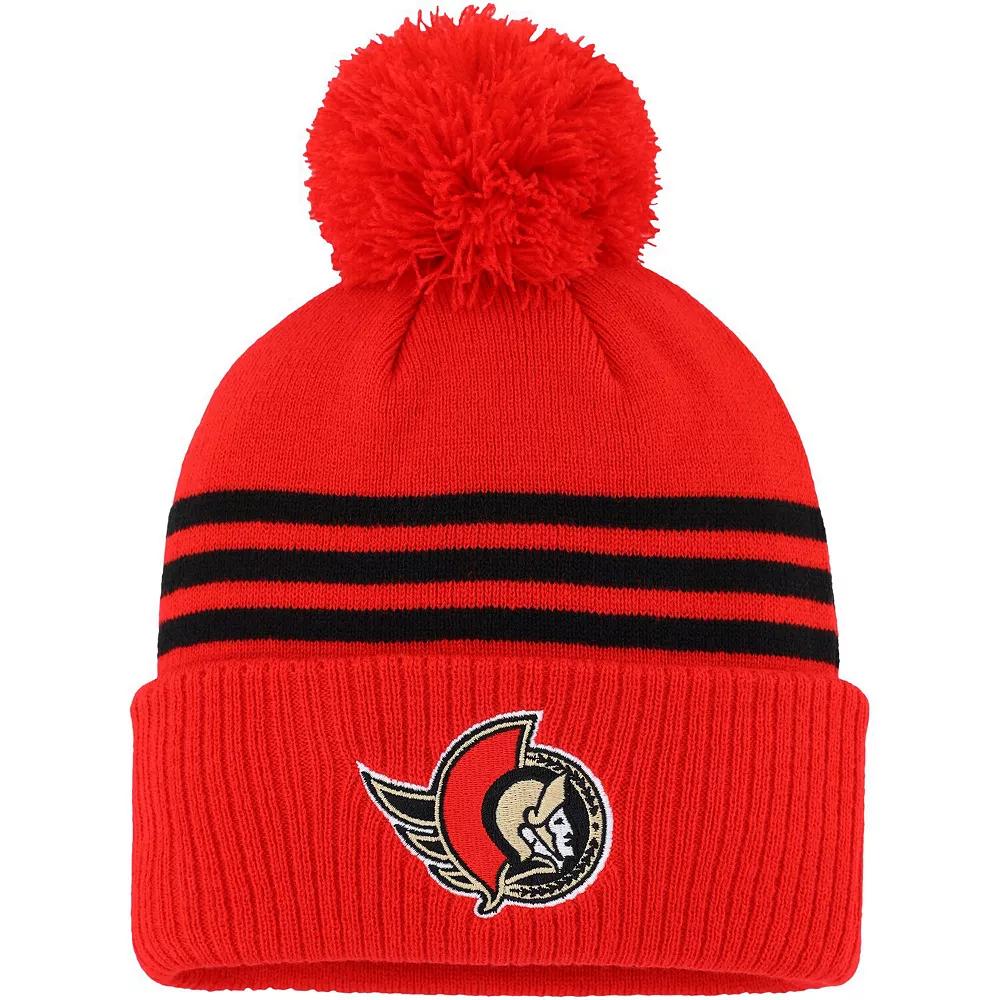 Men's adidas Red Ottawa Senators Locker Room Three Stripe Cuffed Knit Hat with Pom, Sen Red Product Image