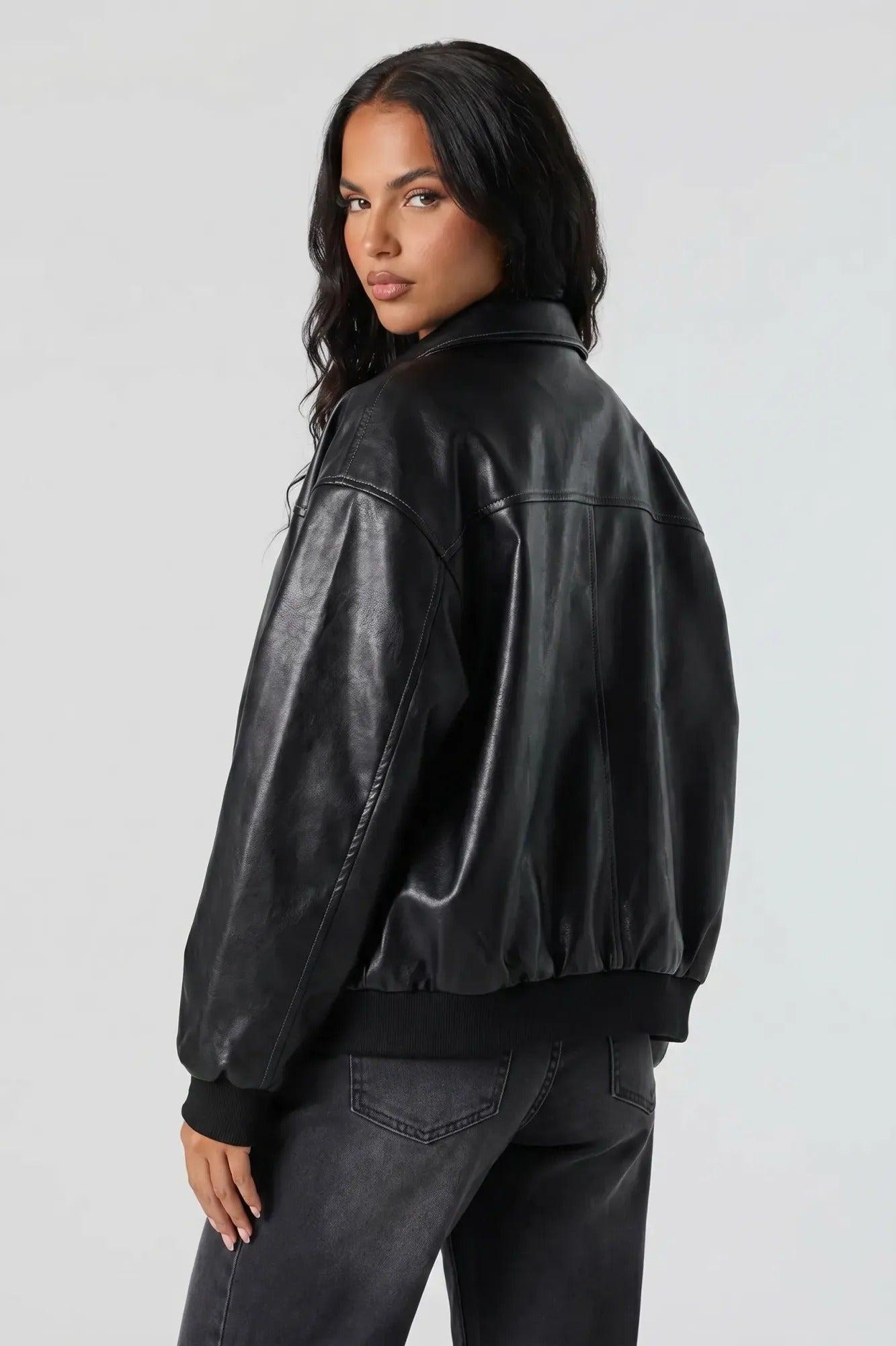 Oversized Faux Leather Jacket Female Product Image