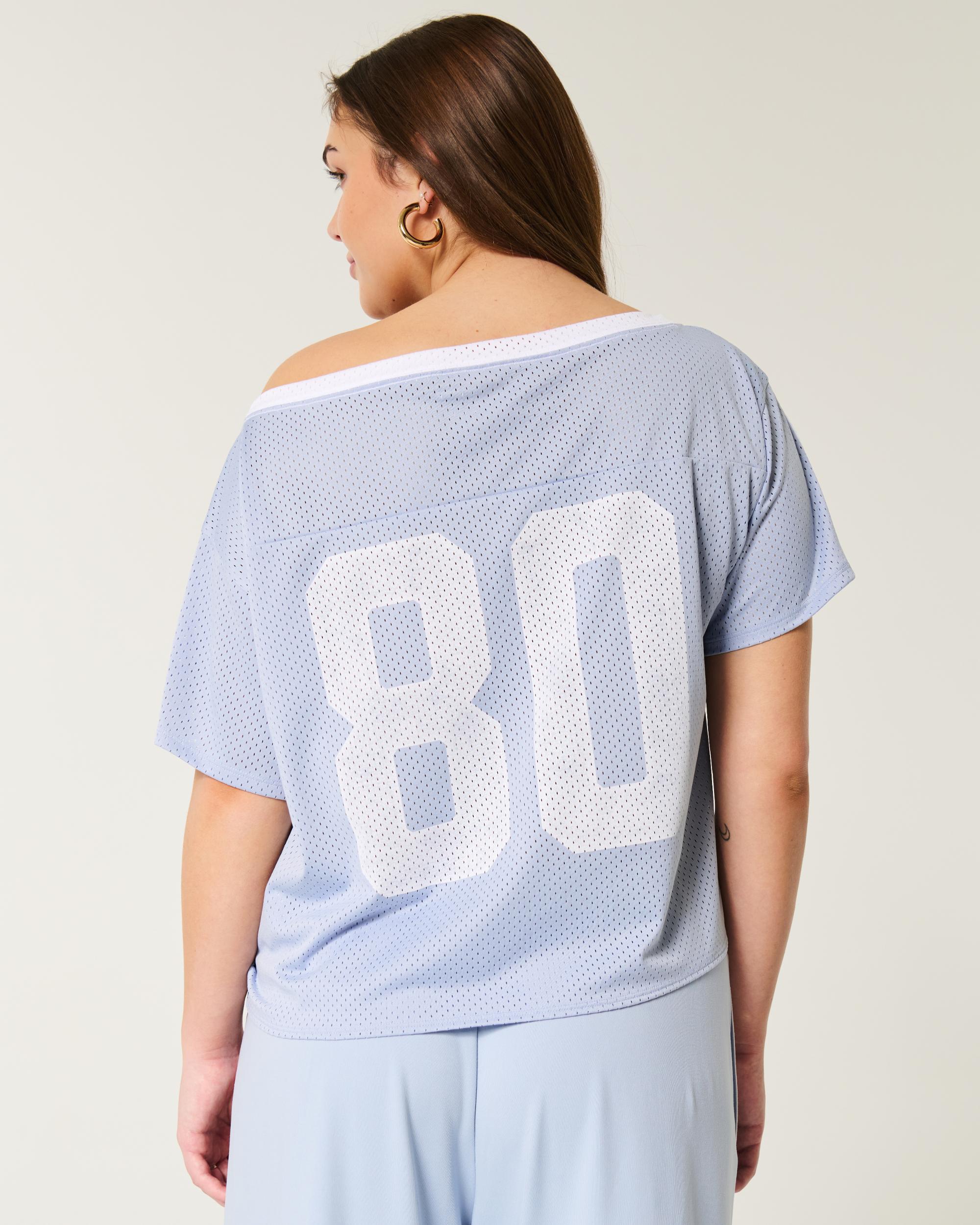 Oversized Off-the-Shoulder Varsity Graphic Jersey Product Image