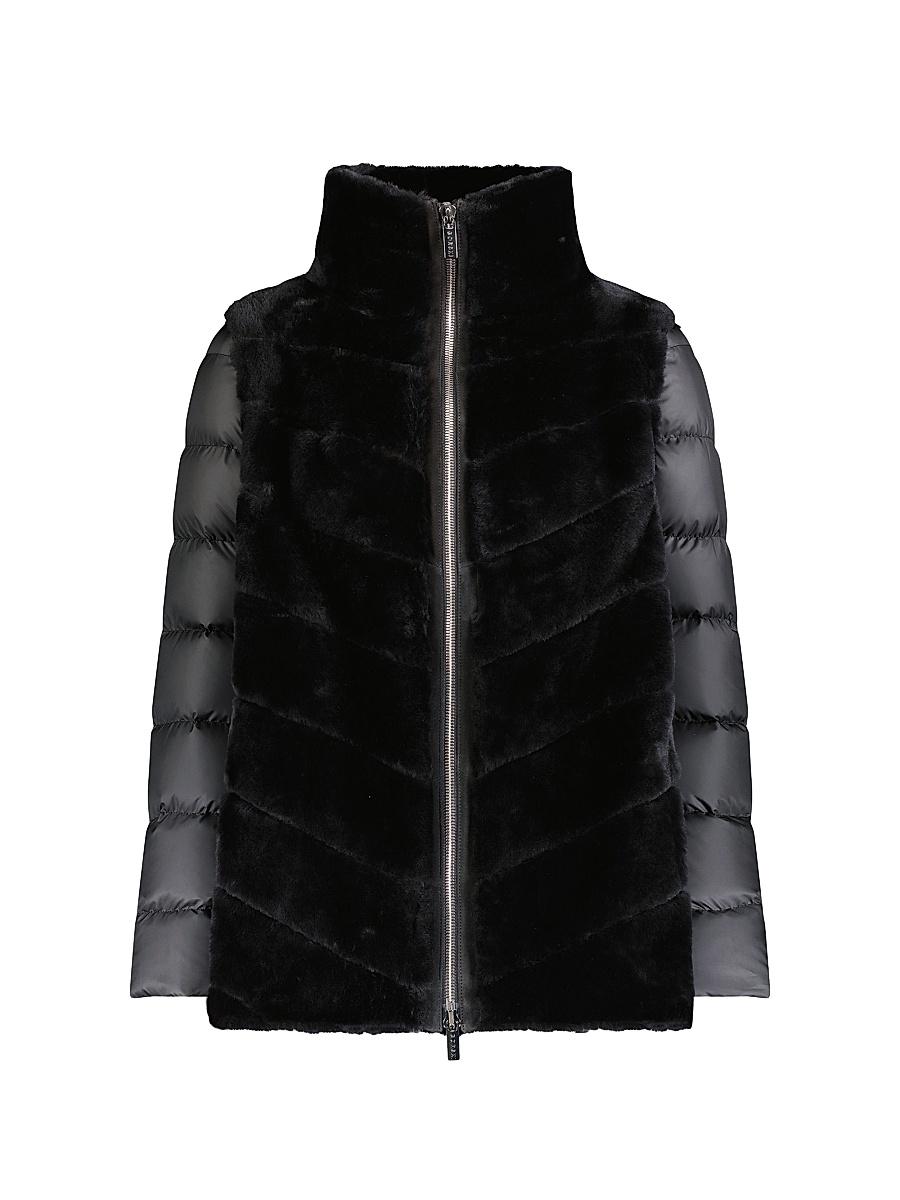 Womens Shearling Lamb Jacket with Quilted Sleeves Product Image